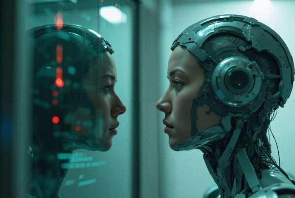 Cyborg's Reflective High-Tech Moment