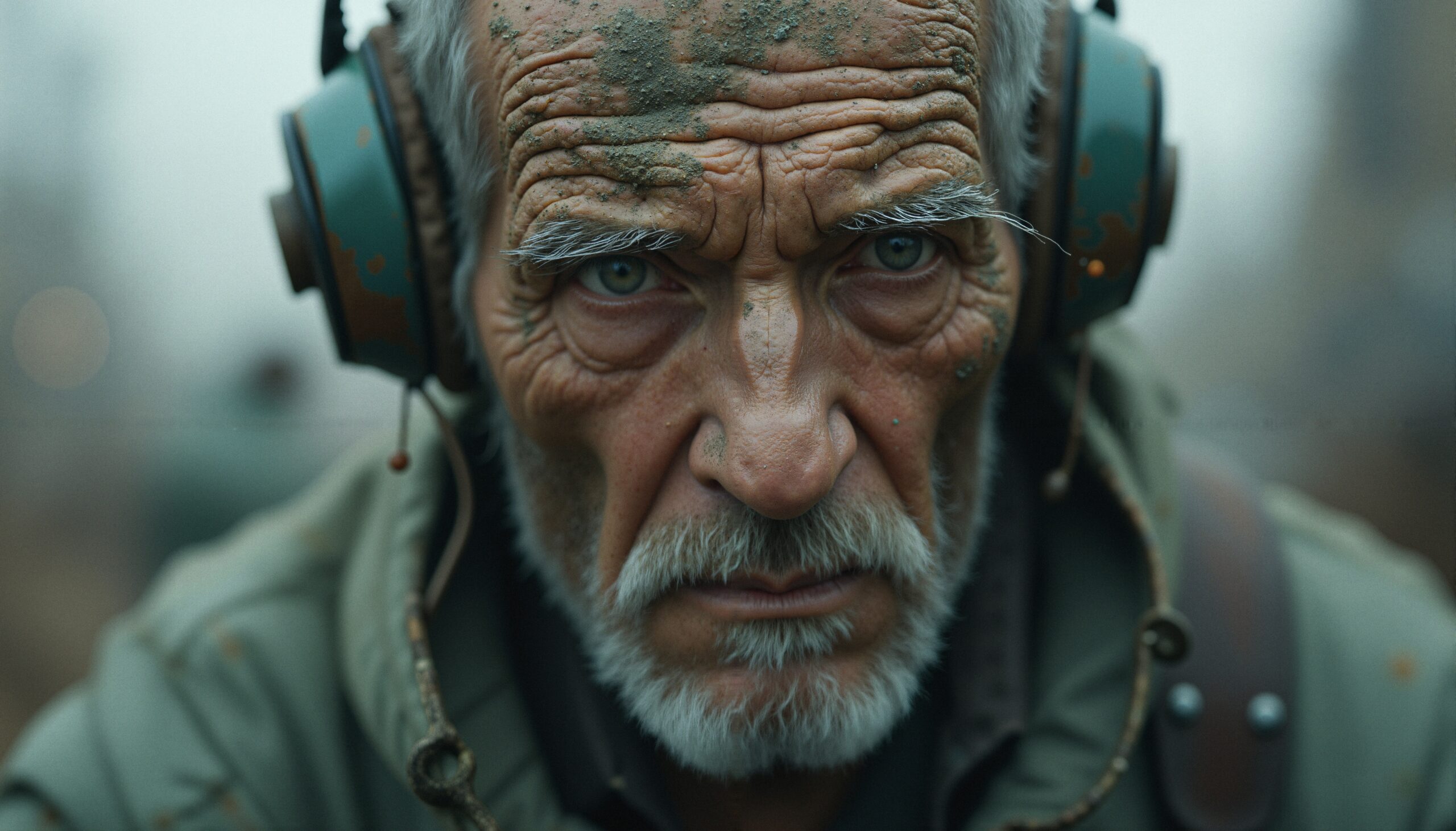 Elderly man with intense stare
