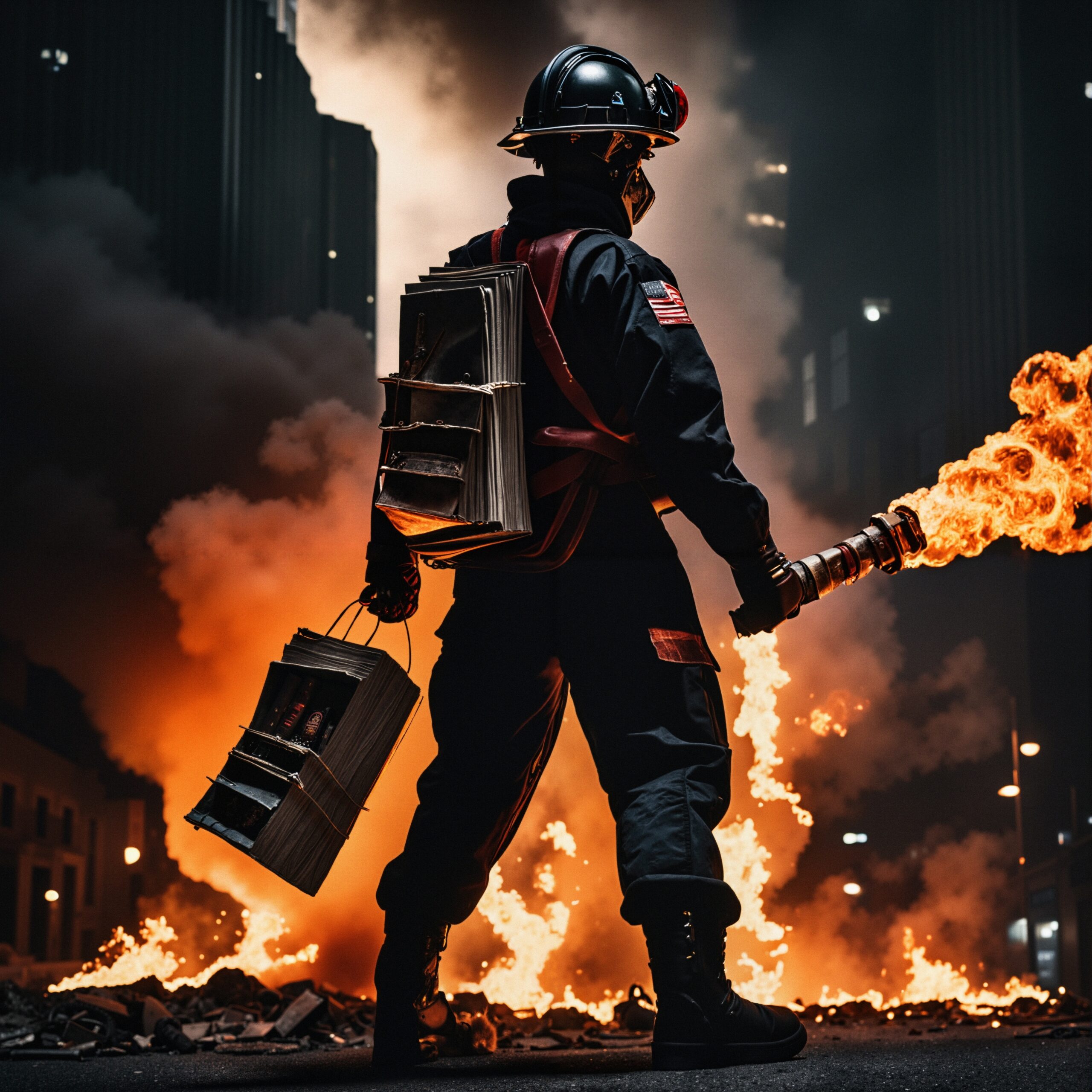 Urban Firefighter in Dramatic Flames