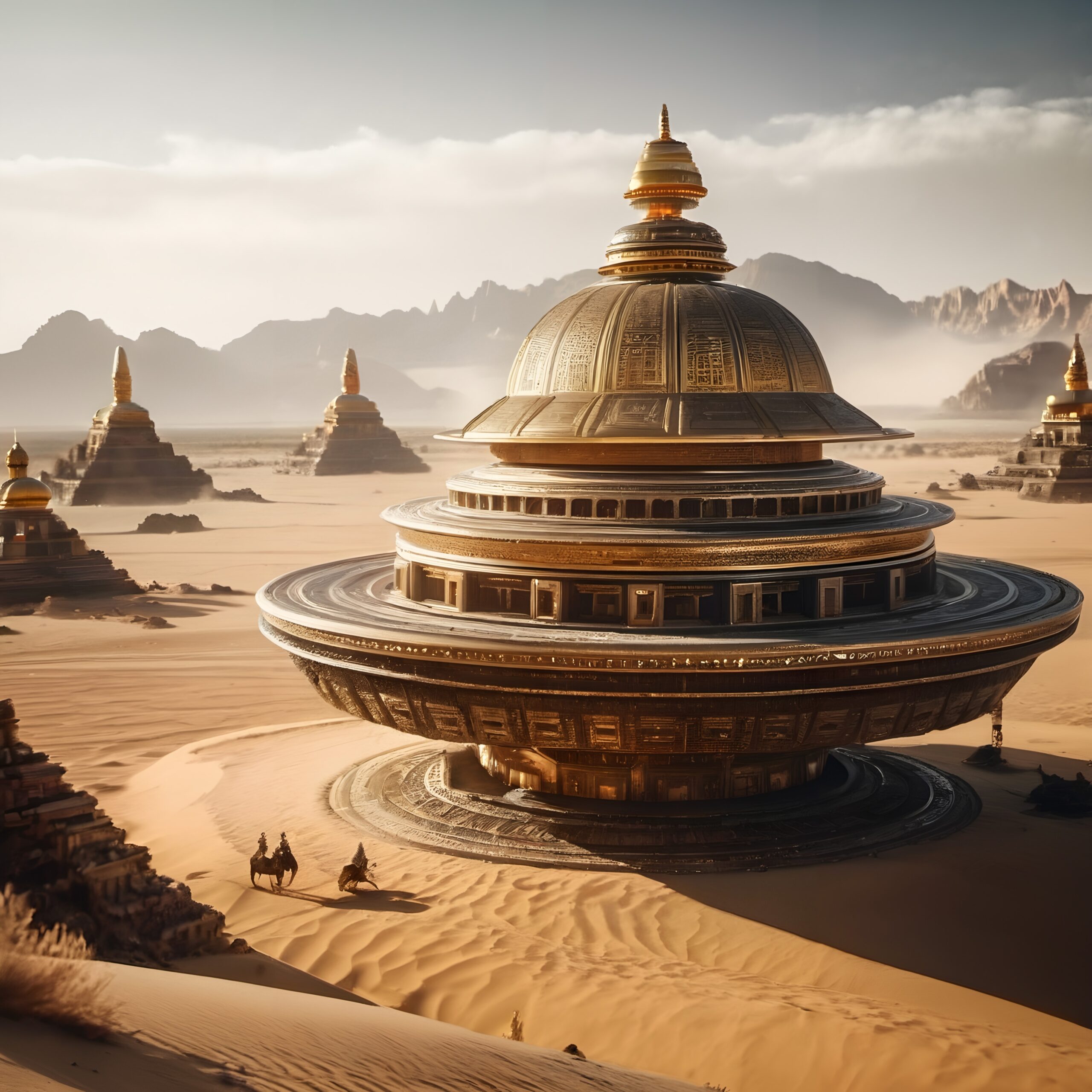 Majestic Temples in Desert Landscape