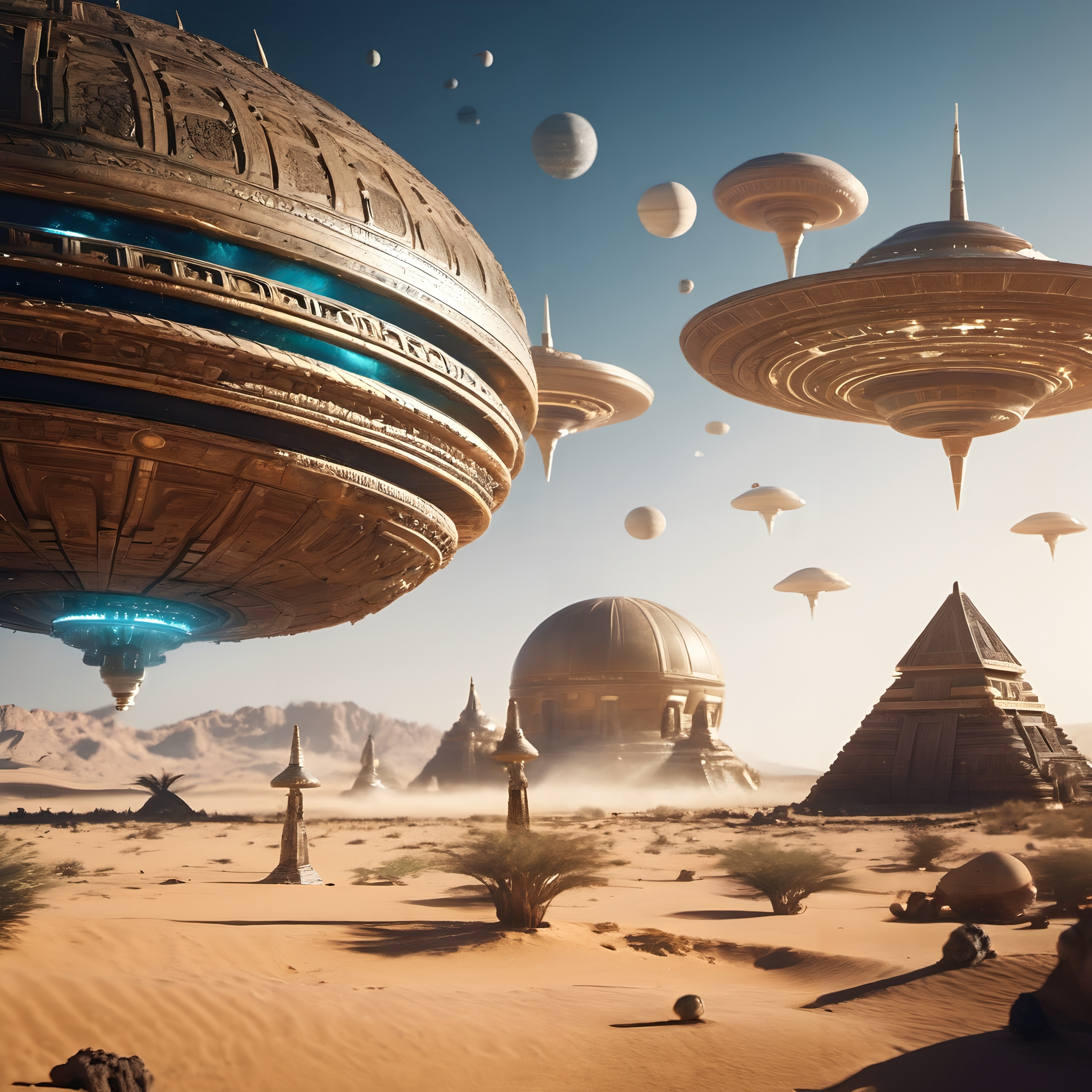 Futuristic city above desert sands