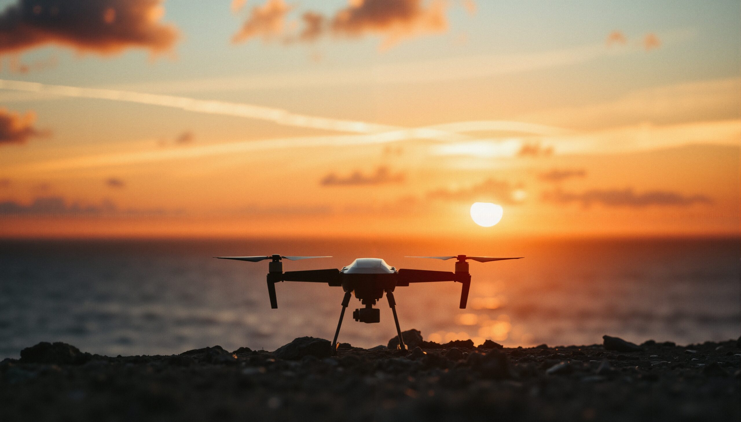 Drone at Sunset Over Ocean