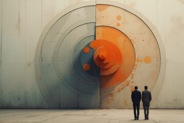 Abstract mural with contrasting circles attracting attention.