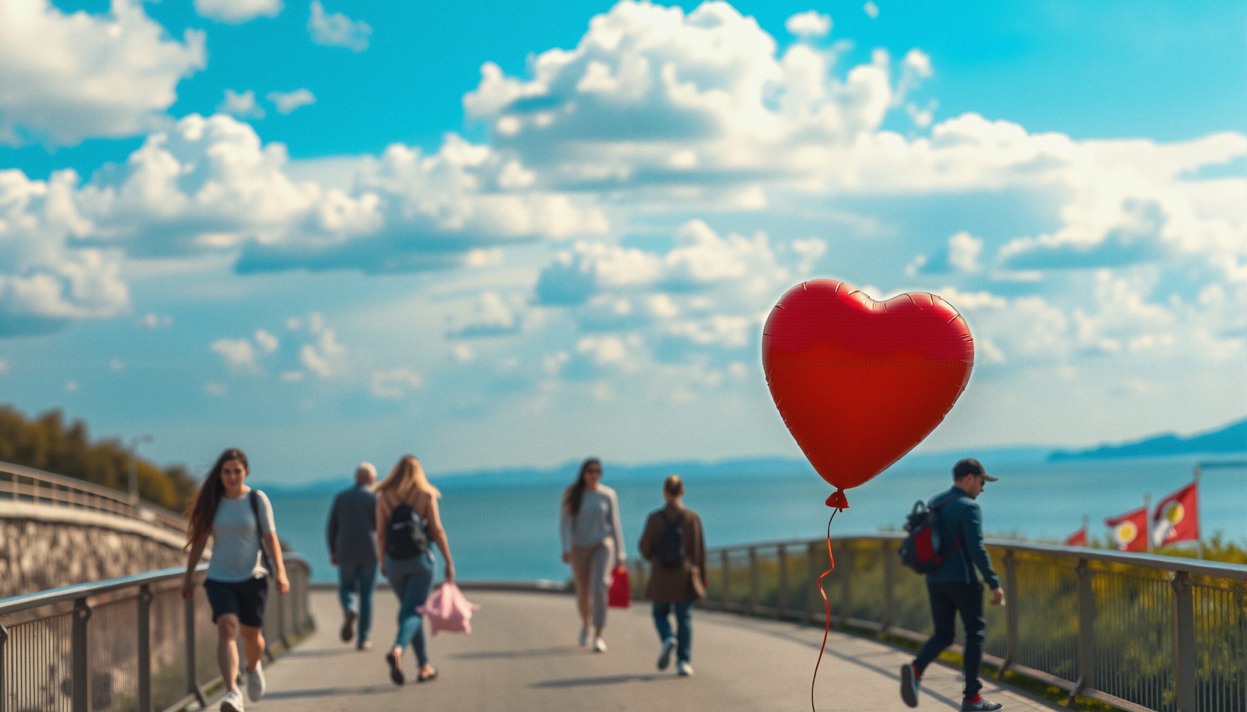 Heart Balloon on Scenic Walkway