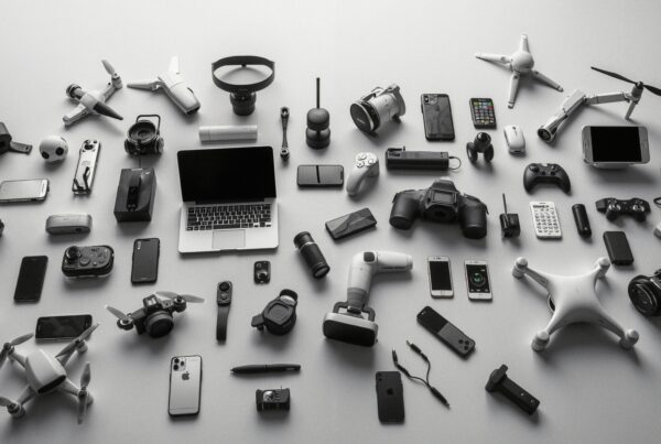 An array of modern electronic gadgets on a flat surface, showcasing technology and innovation.