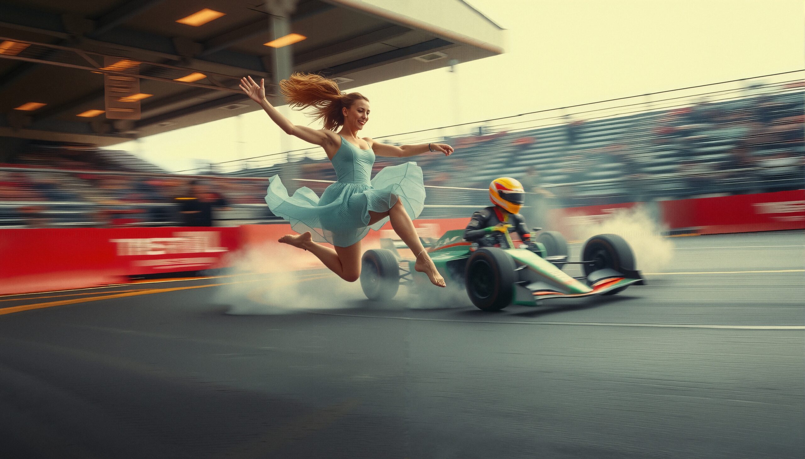 Ballet dancer in racing scene