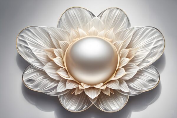 A luxurious abstract art piece featuring a pearl within a flower, highlighting elegance and sophistication.