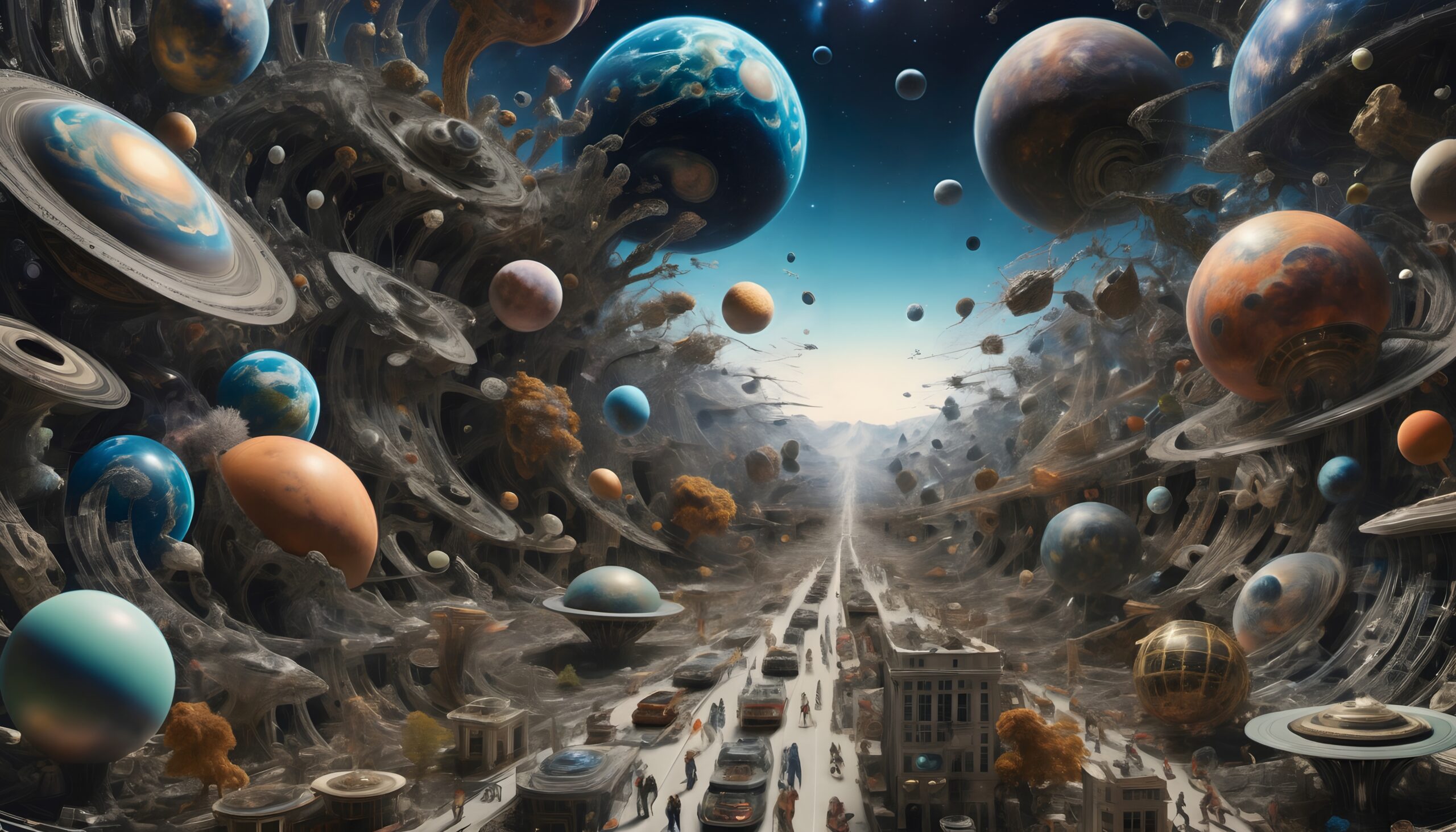 Cosmic City Beneath Planet Whirl