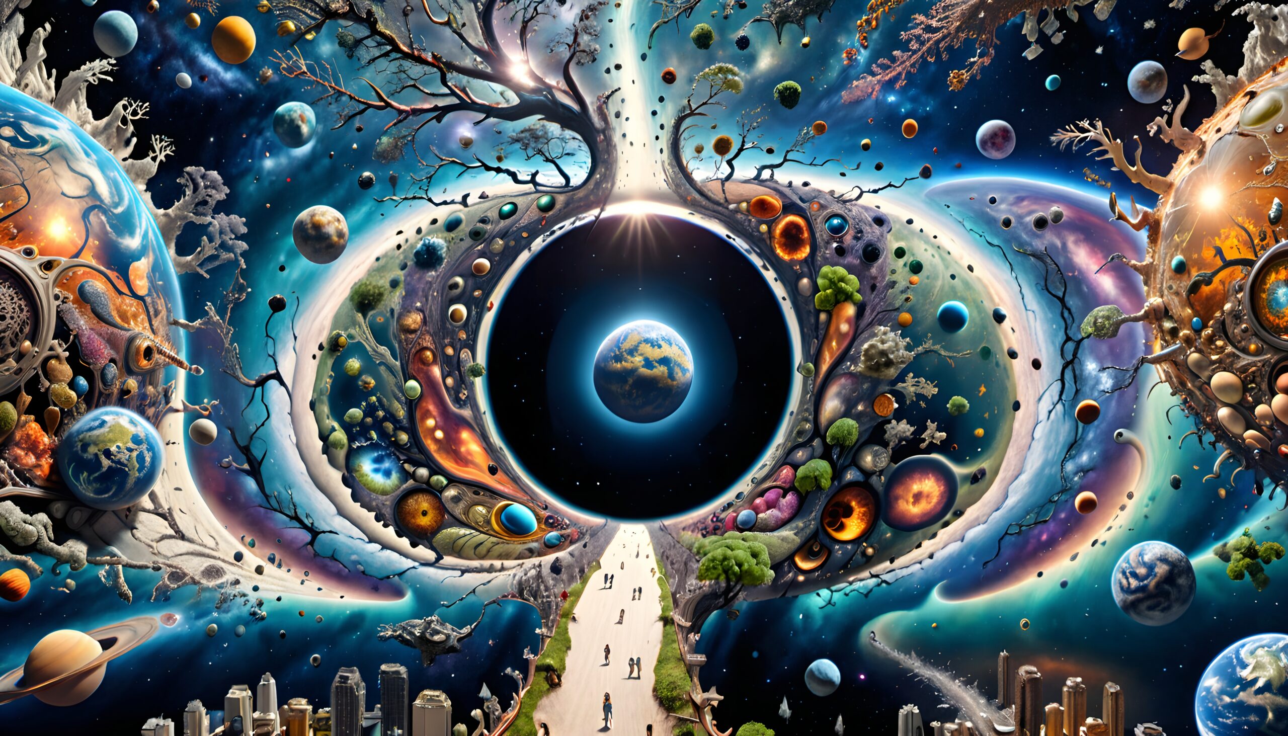 Surreal Cosmic Pathway to Earth Amid Celestial Wonders