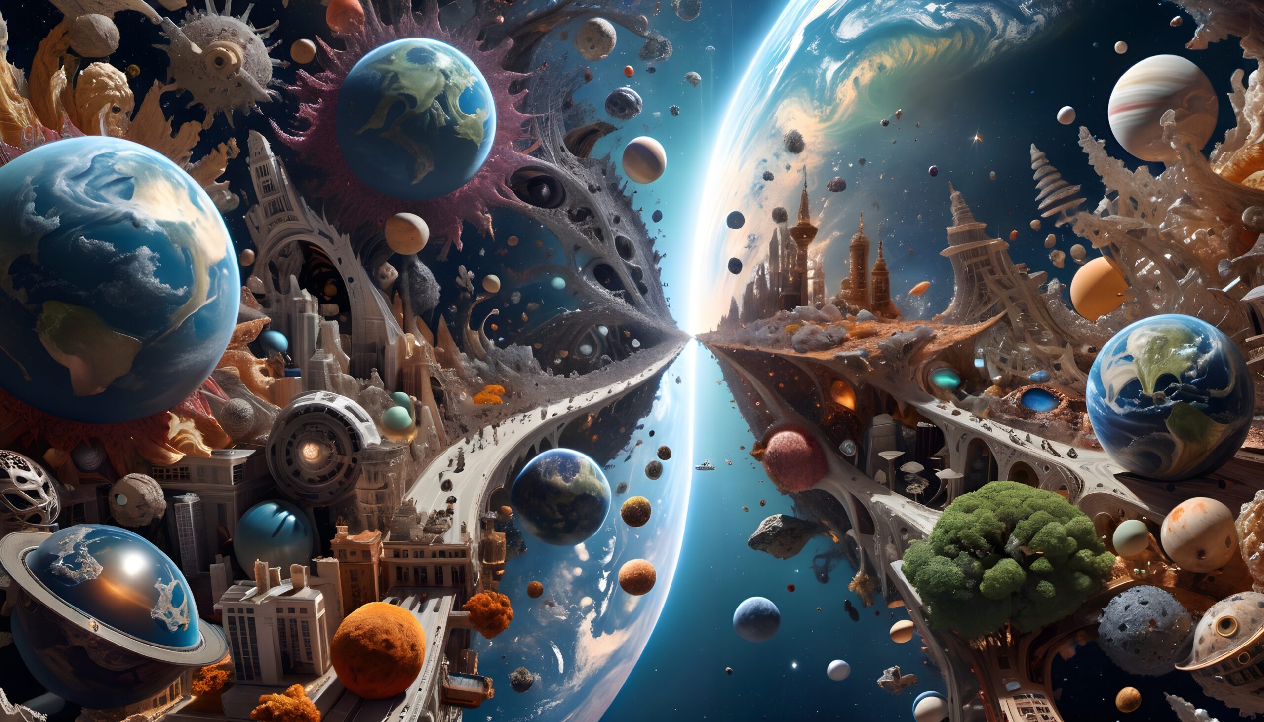 Futuristic Cosmic Multiverse Worlds Collide