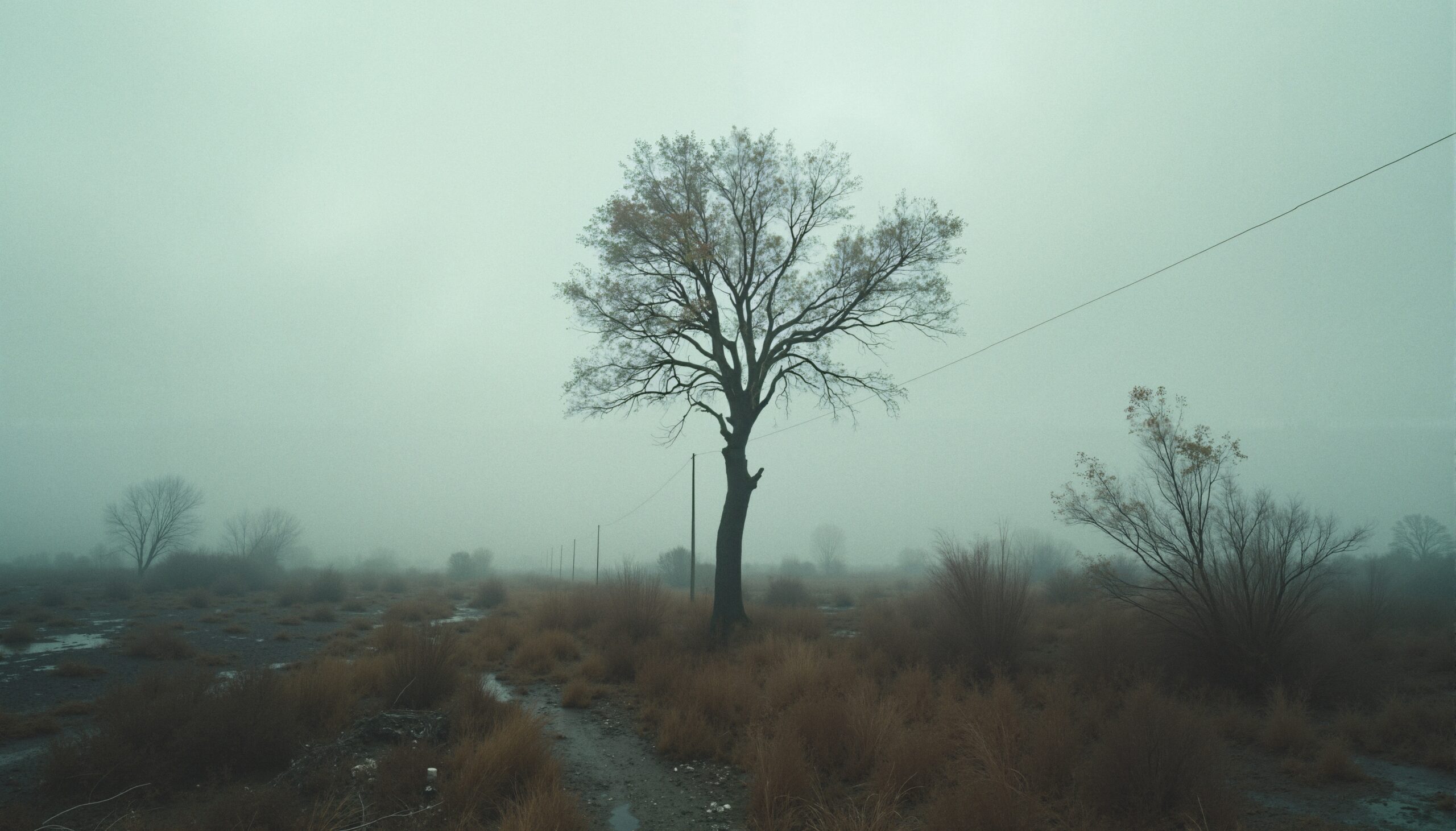 Lone Tree in Foggy Landscape