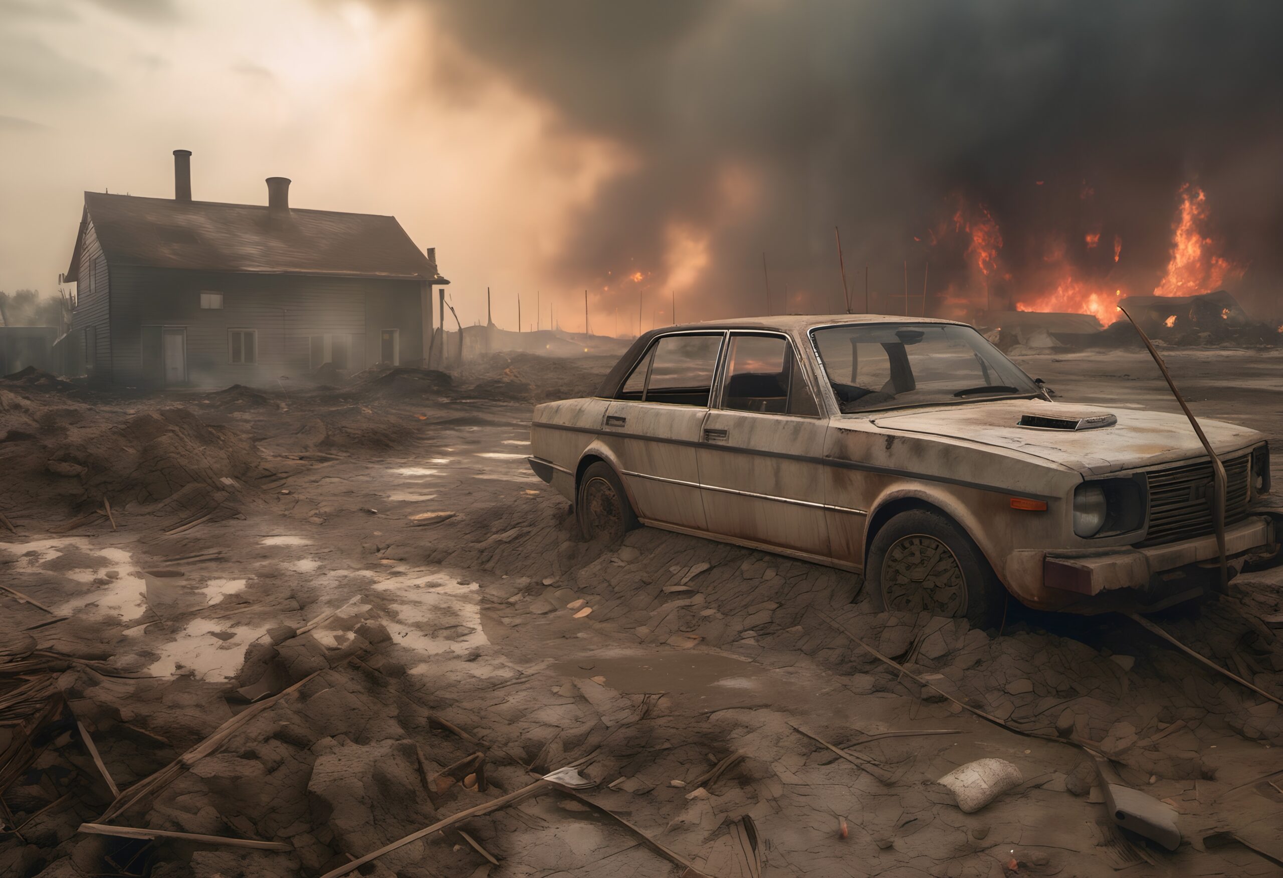 Desolate Landscape with Abandoned Car