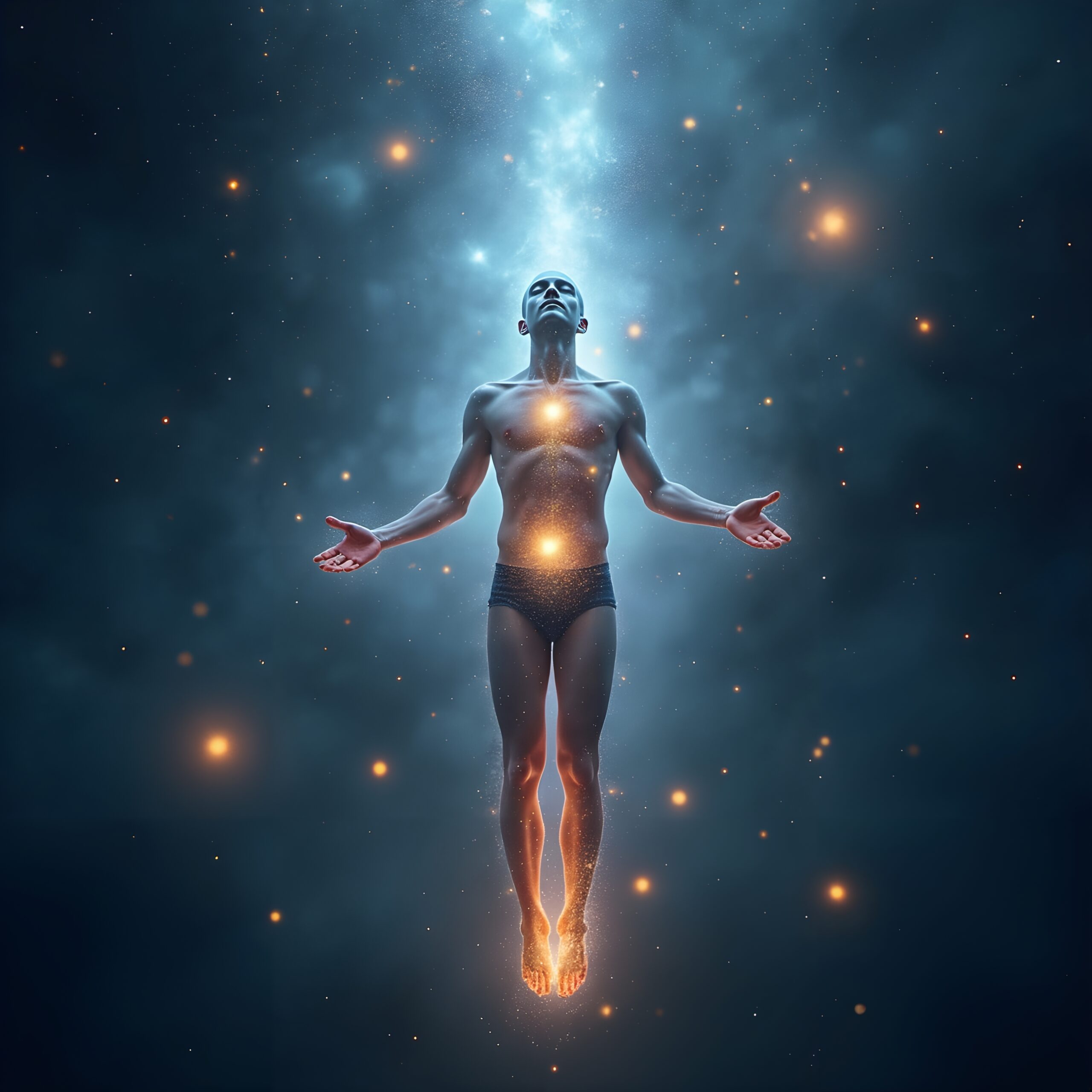 Floating Man in Cosmic Light