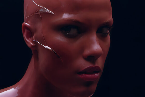 Fractured Elegance: A Porcelain Android's Gaze into the Human Soul
