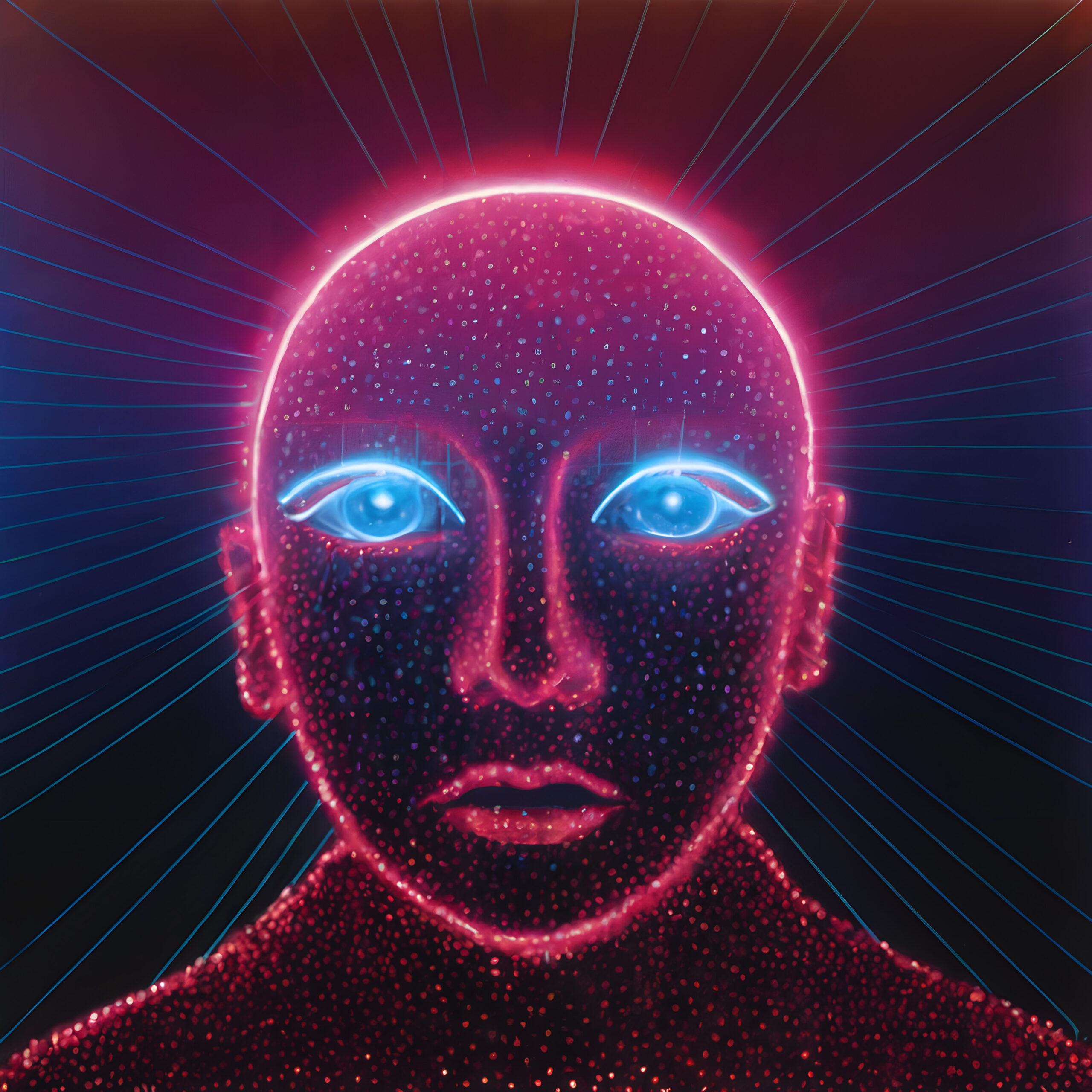 A stylized face with a science fiction aesthetic