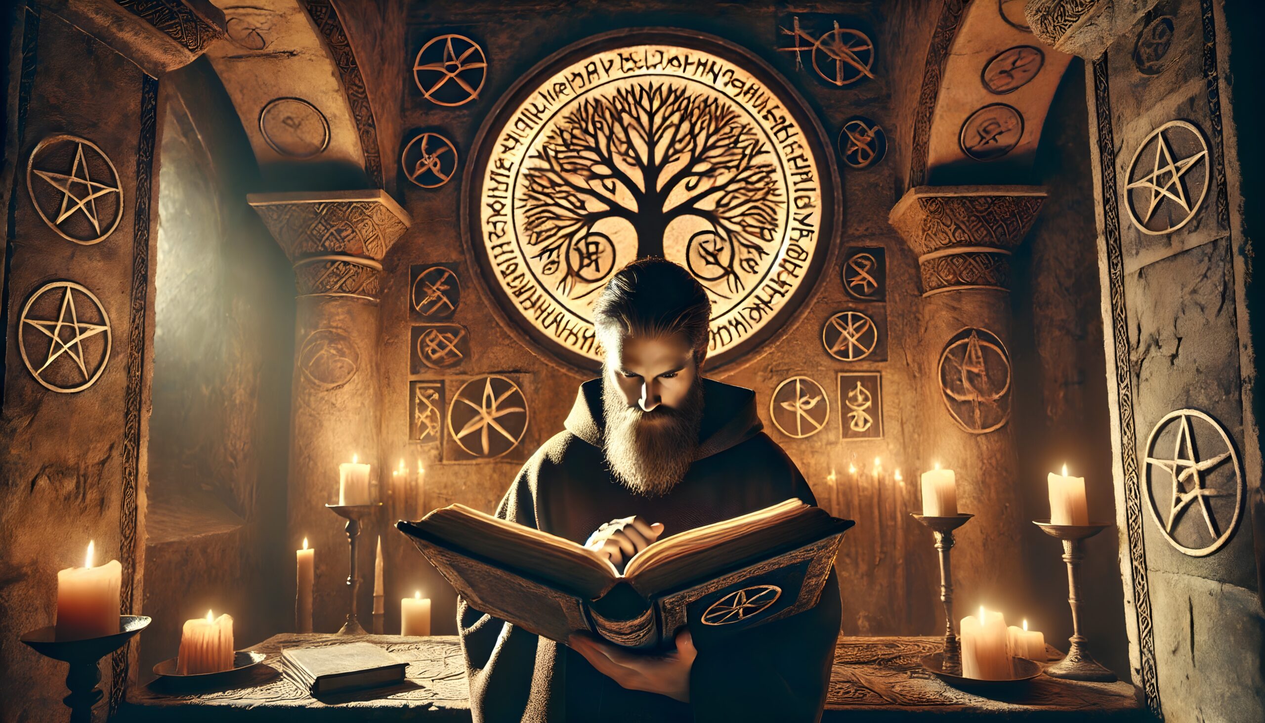 Mysterious Alchemist in Ancient Chamber