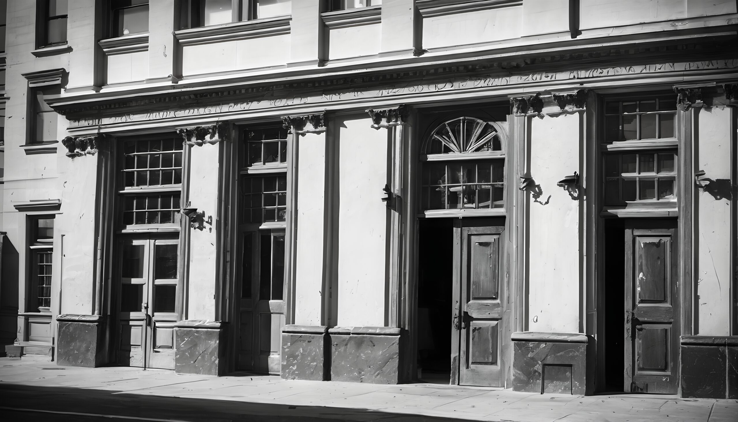 Historic Building Facade in Monochrome