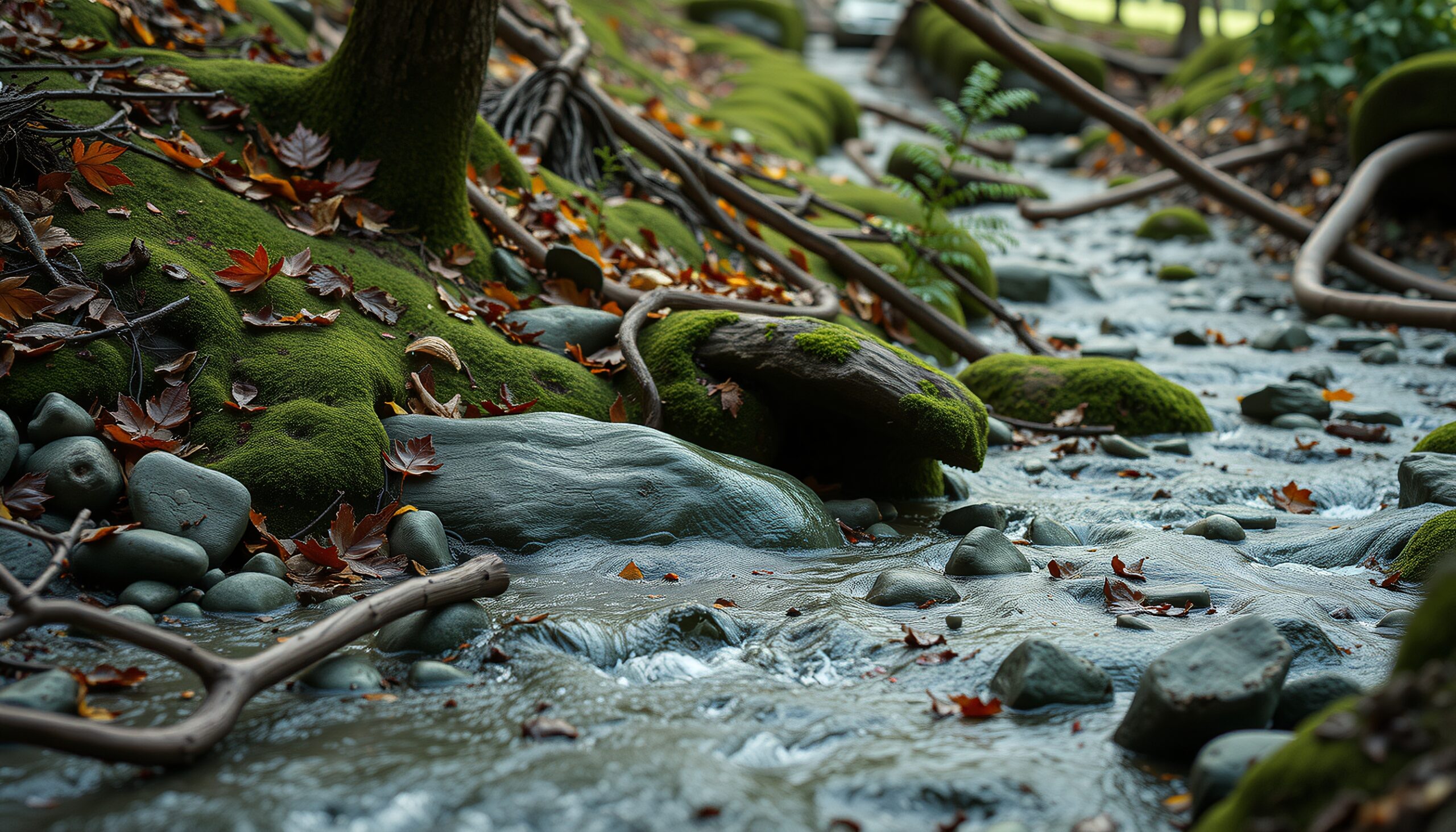 Mossy Stream in Autumn Forest