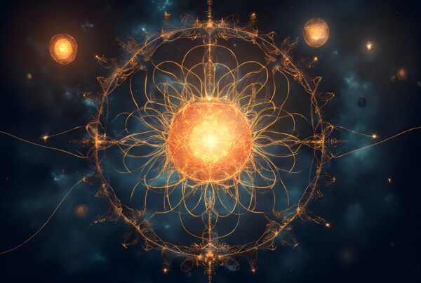 Glowing mandala in a starry cosmic space.