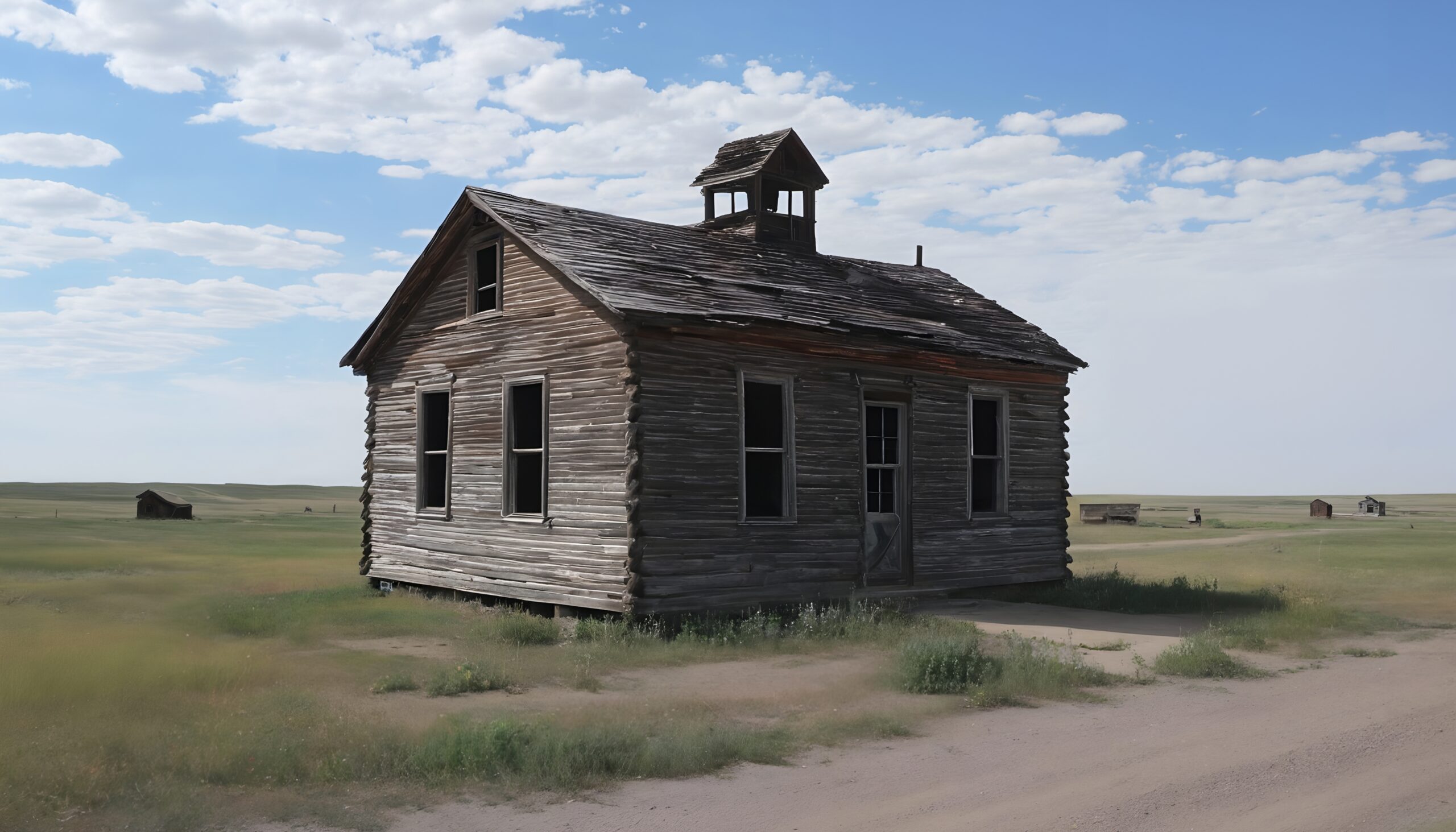 Abandoned Schoolhouse in Open Plain