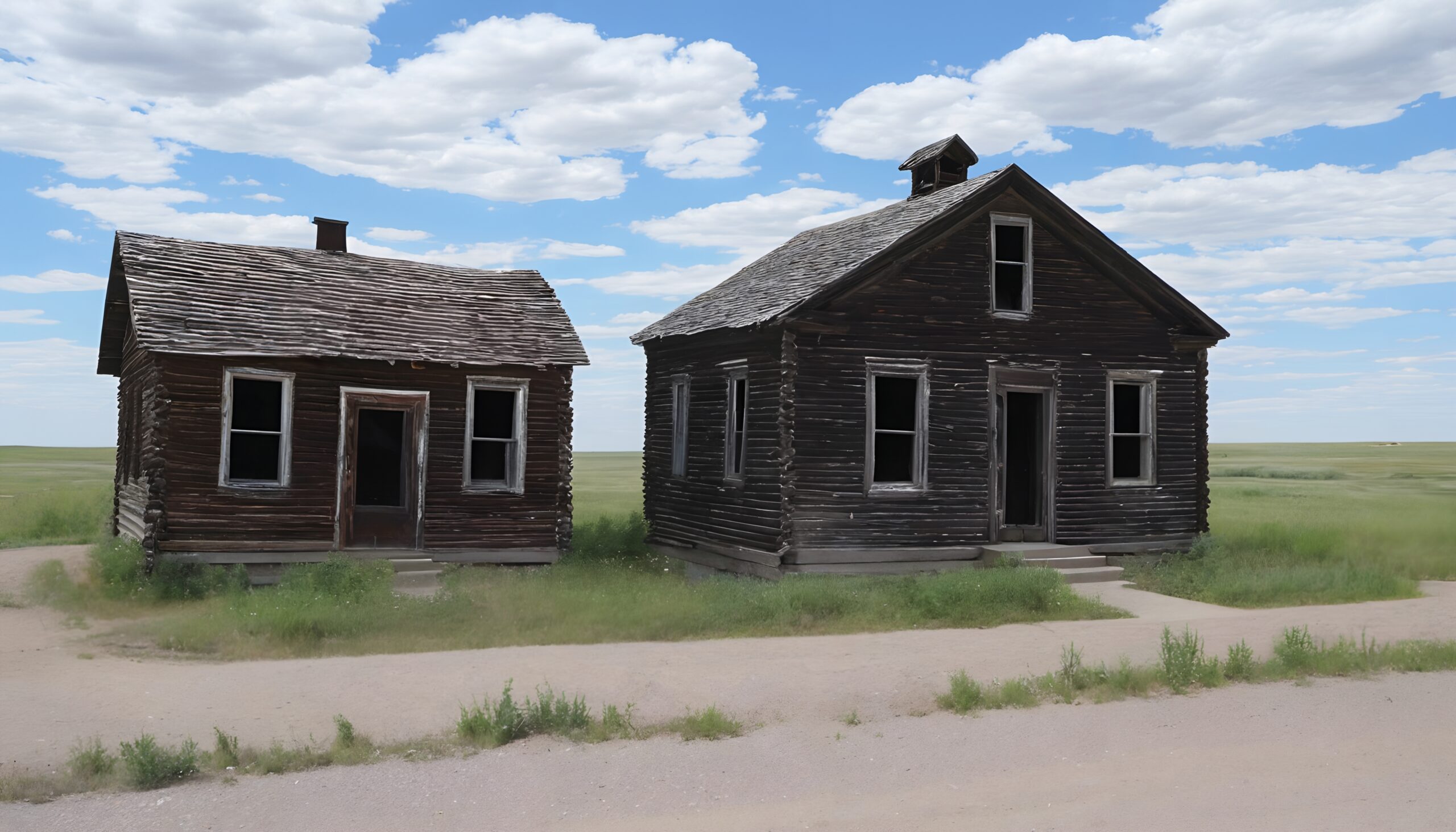 Abandoned Houses in Open Field