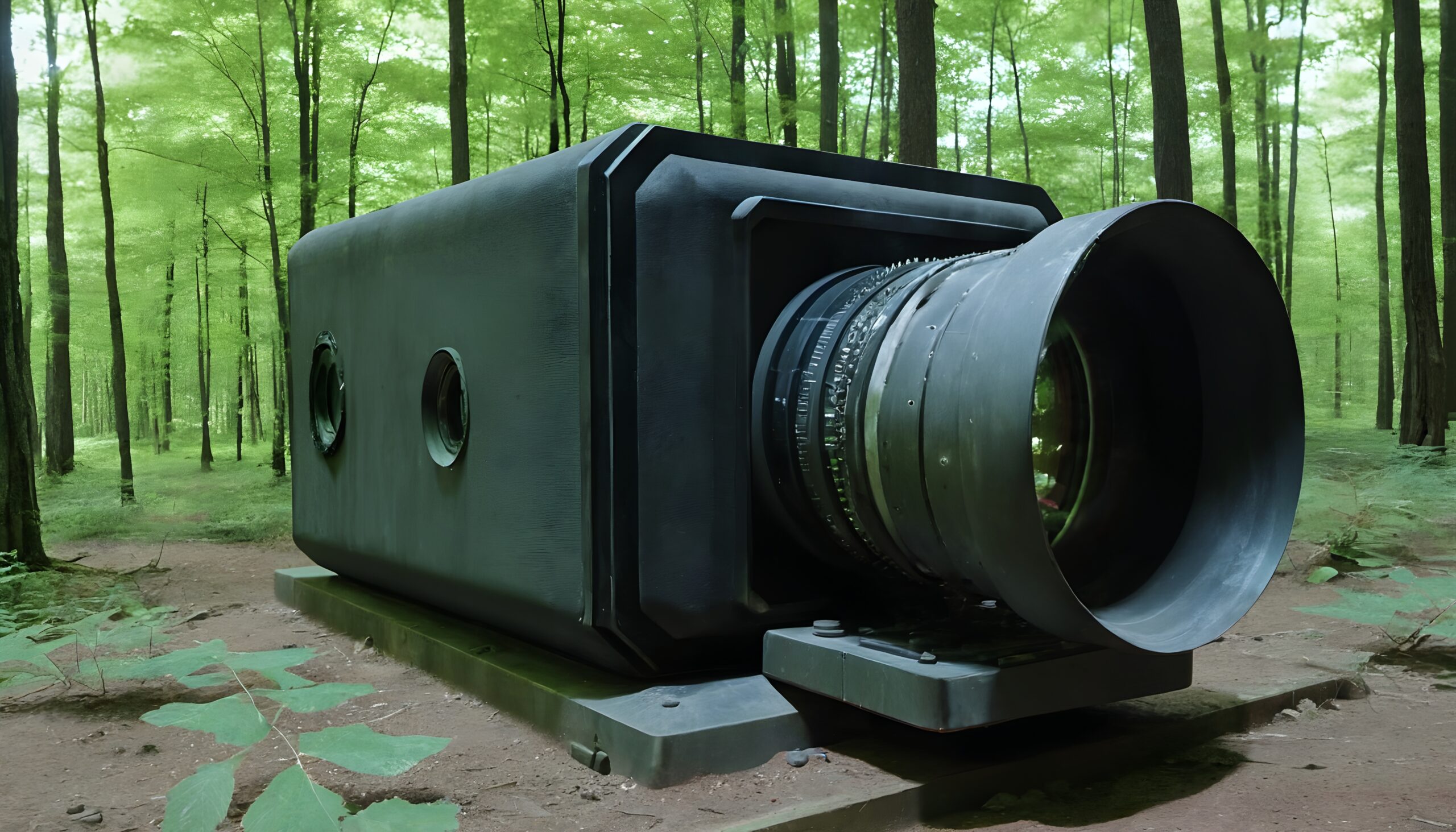 Gigantic Camera in Forest Setting