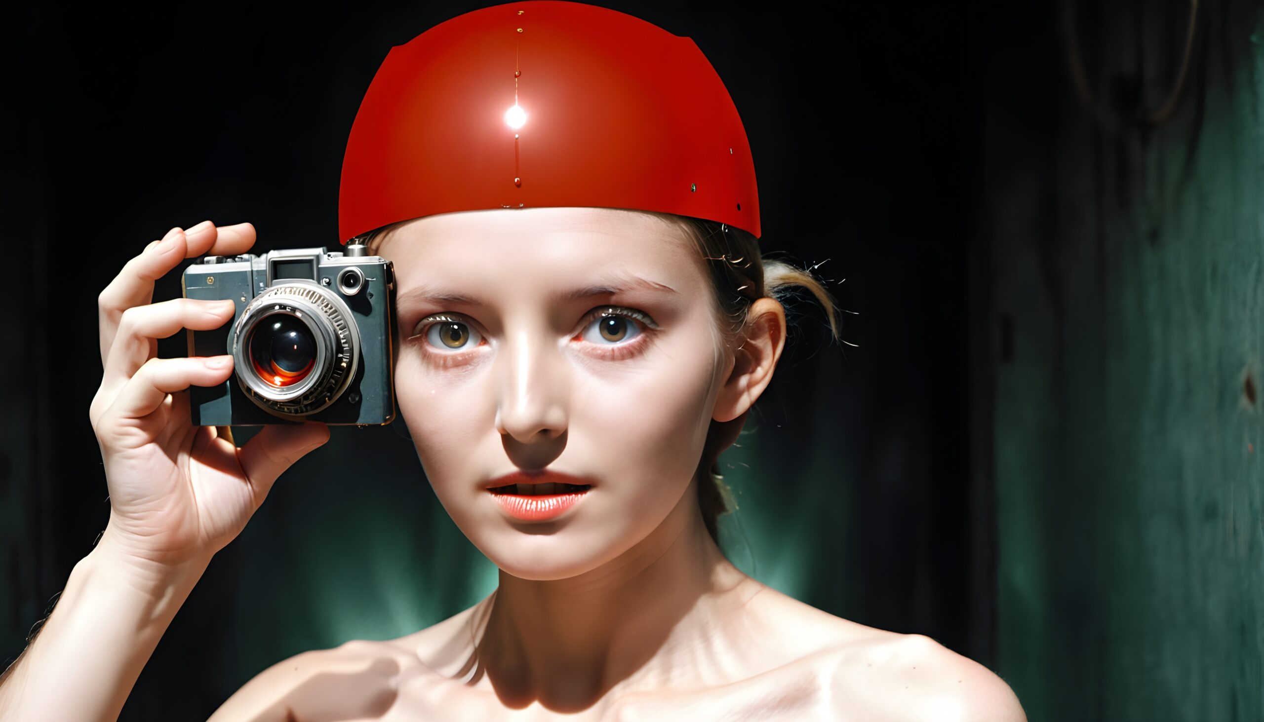 Girl In Helmet Holding Camera