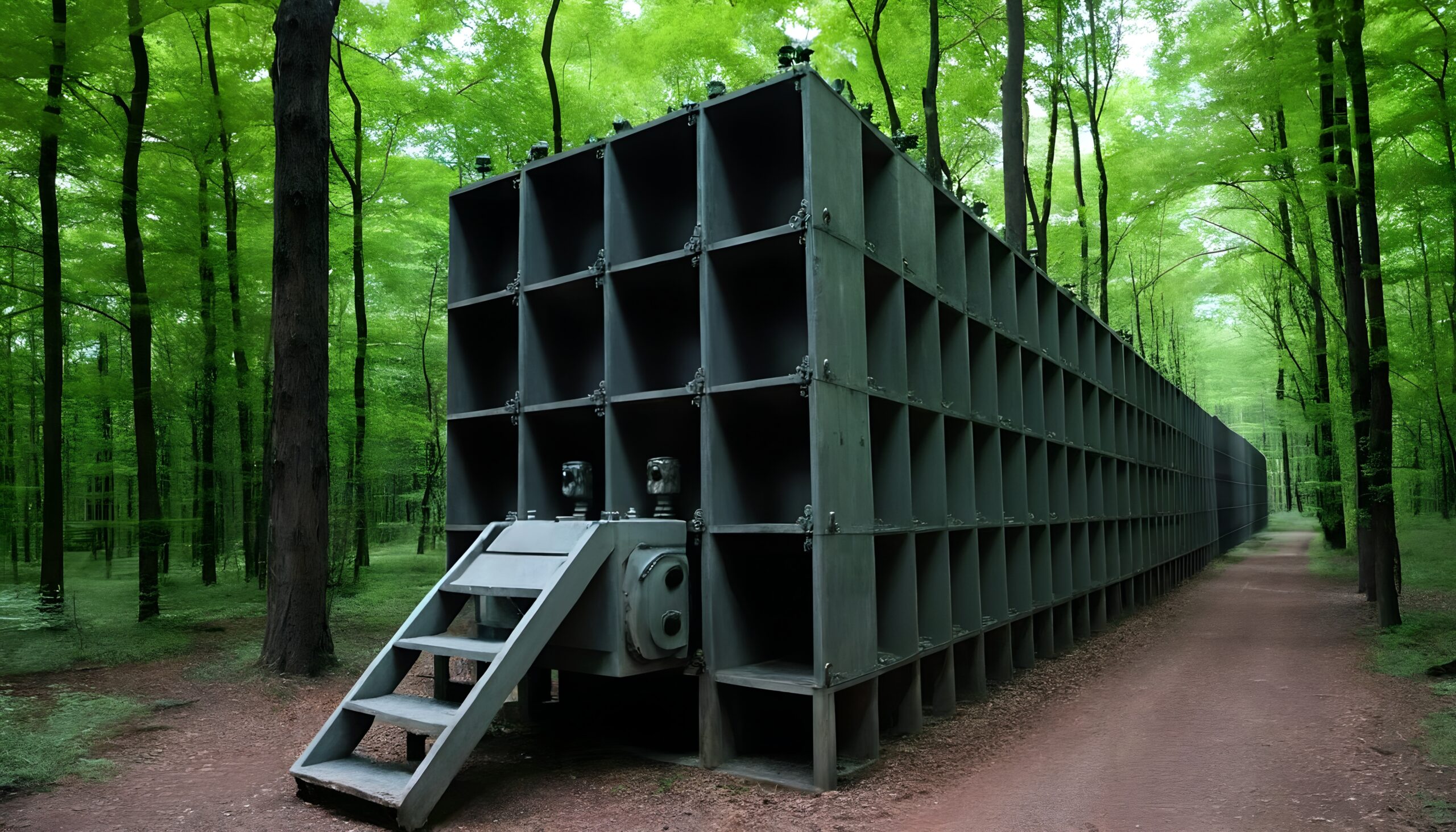 Industrial structure in lush forest