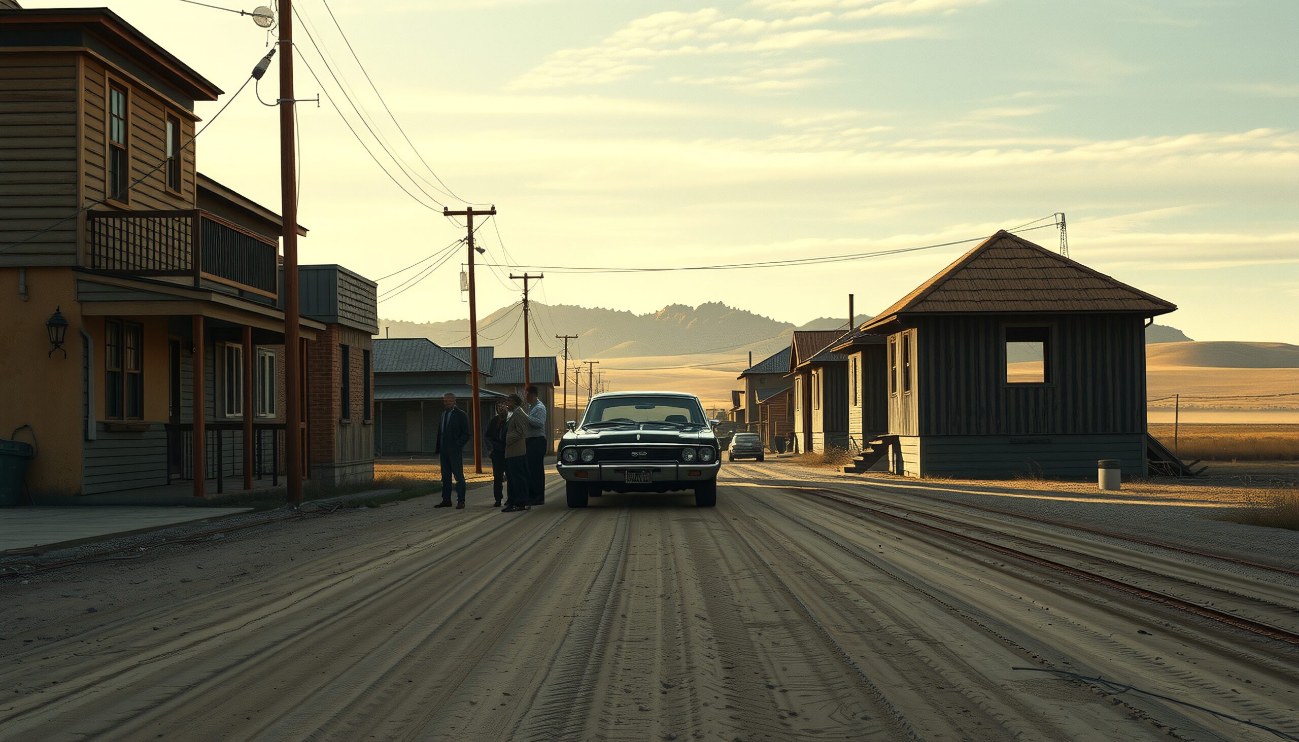 Vintage Car in Small Town