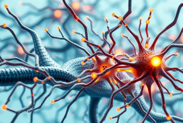 Illustration of a neural network with glowing synapses.