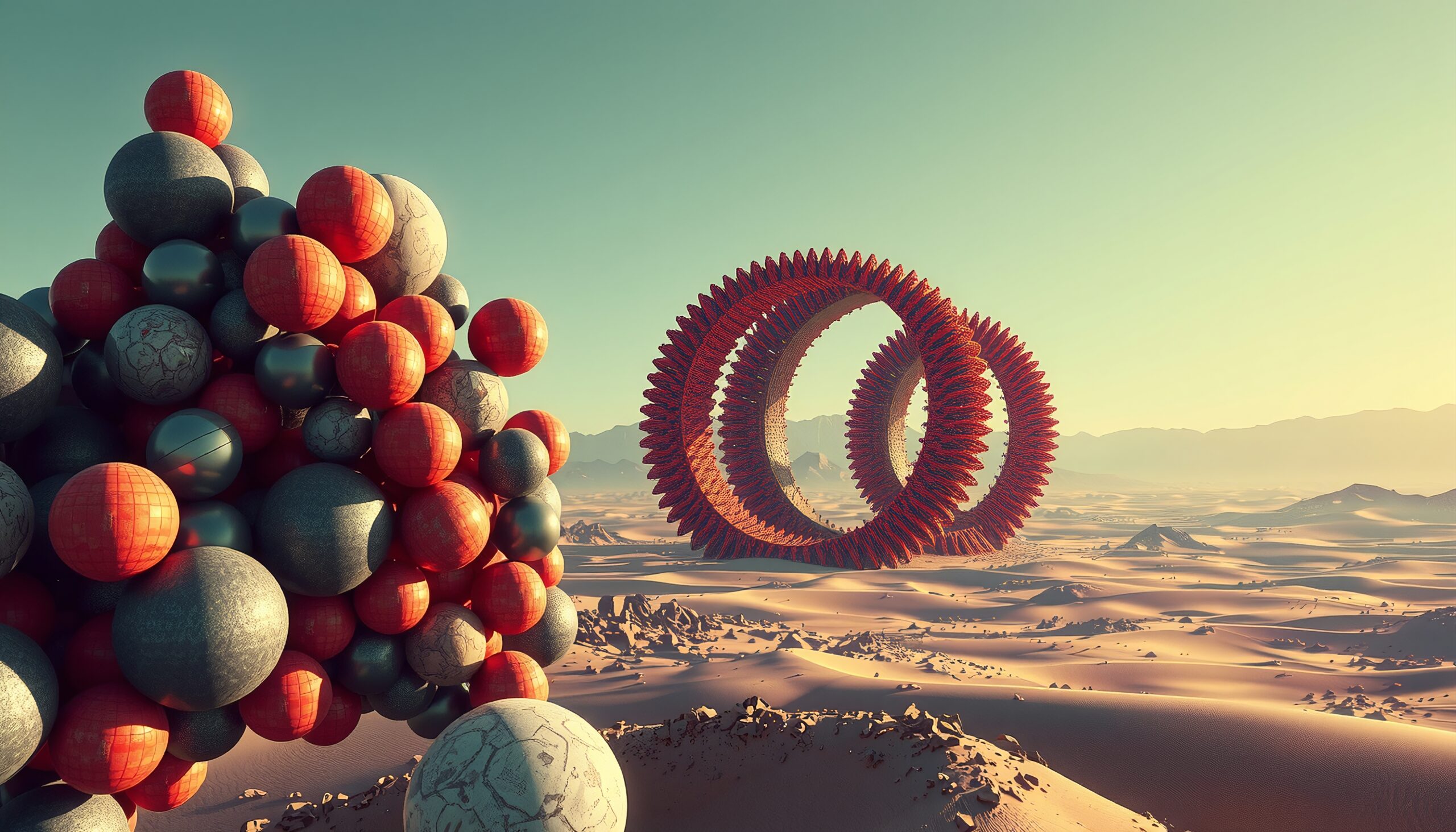 Surreal Spheres in Desert Landscape