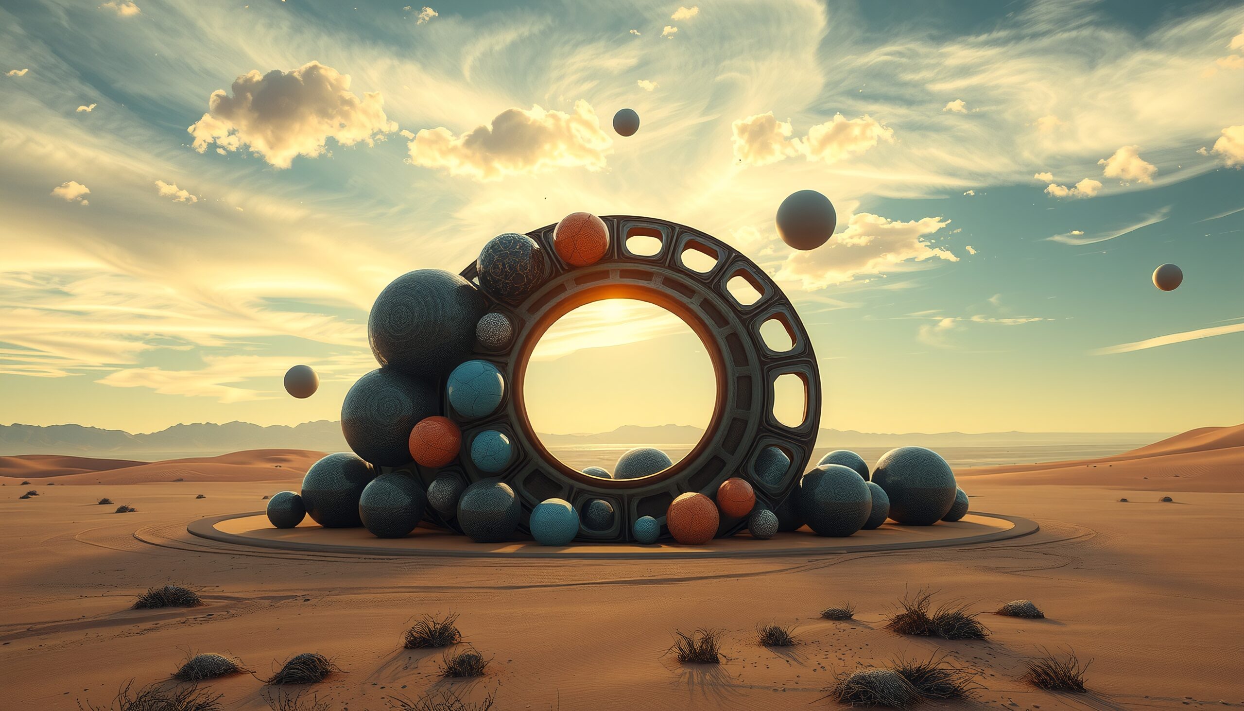 Surreal Spheres in Desert Sunset