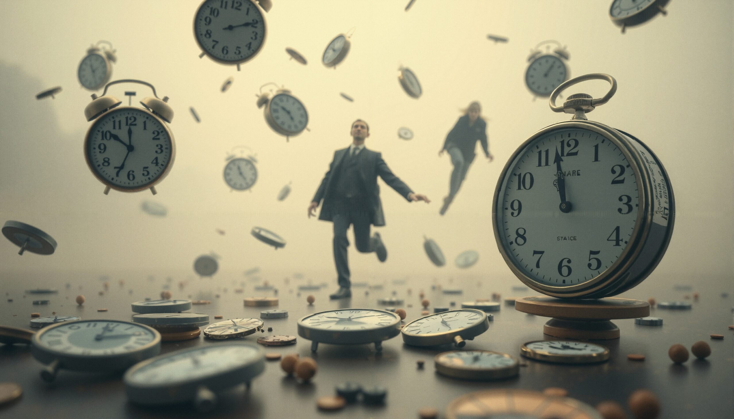 Surreal Dreamscape with Floating Clocks