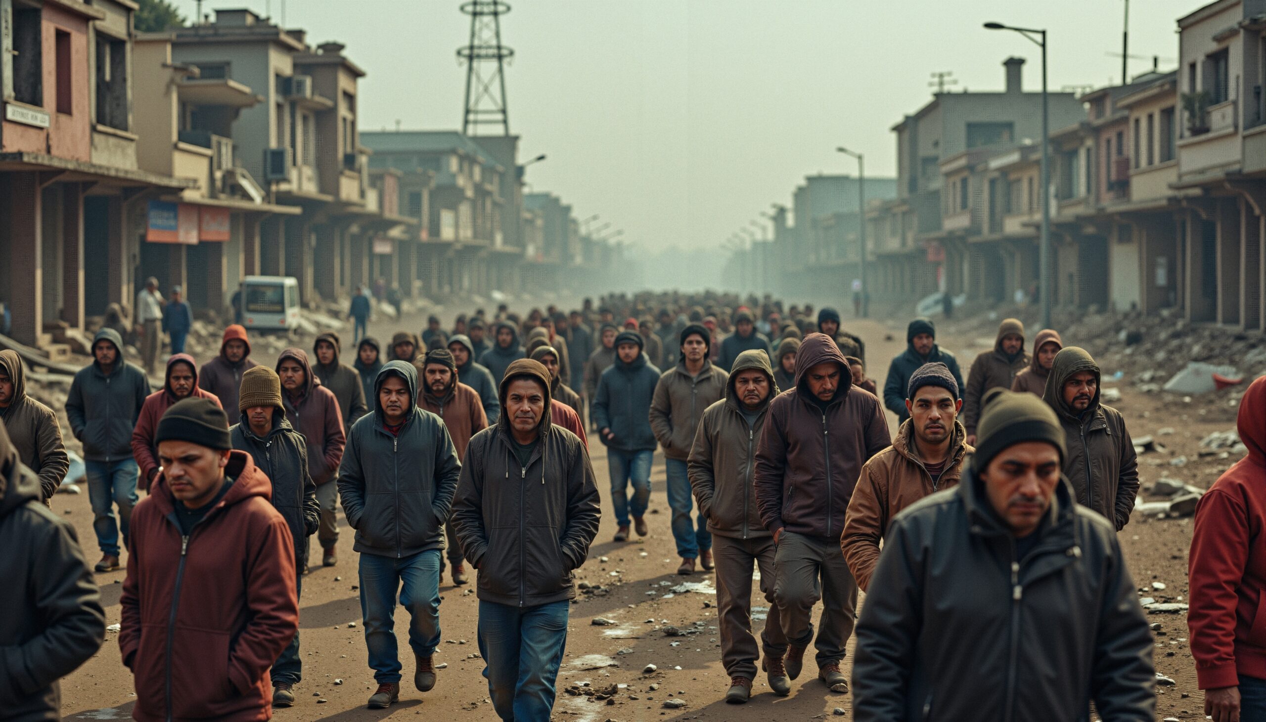 Men Walking on Foggy Street