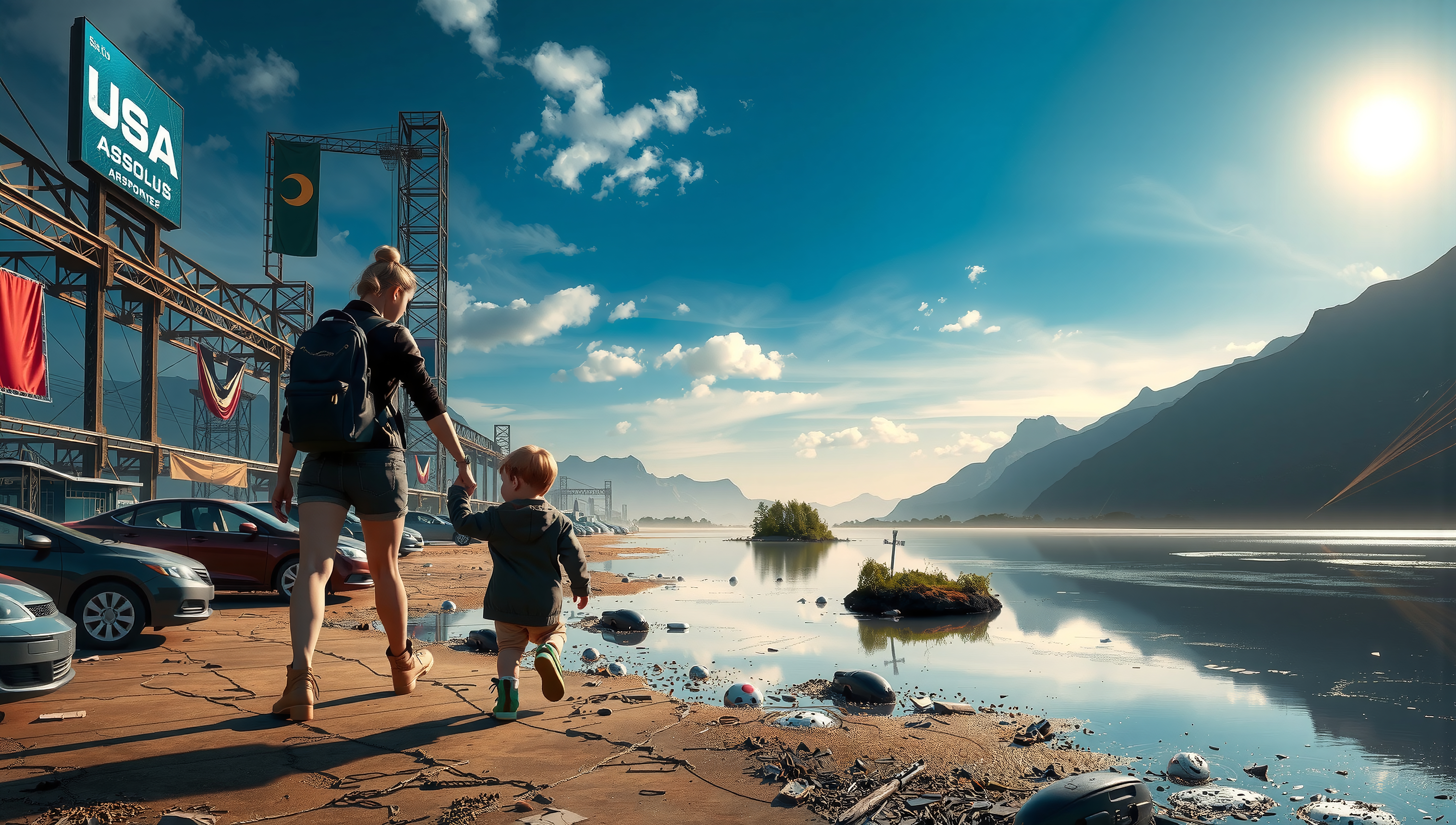 Mother and Child Exploring Landscape