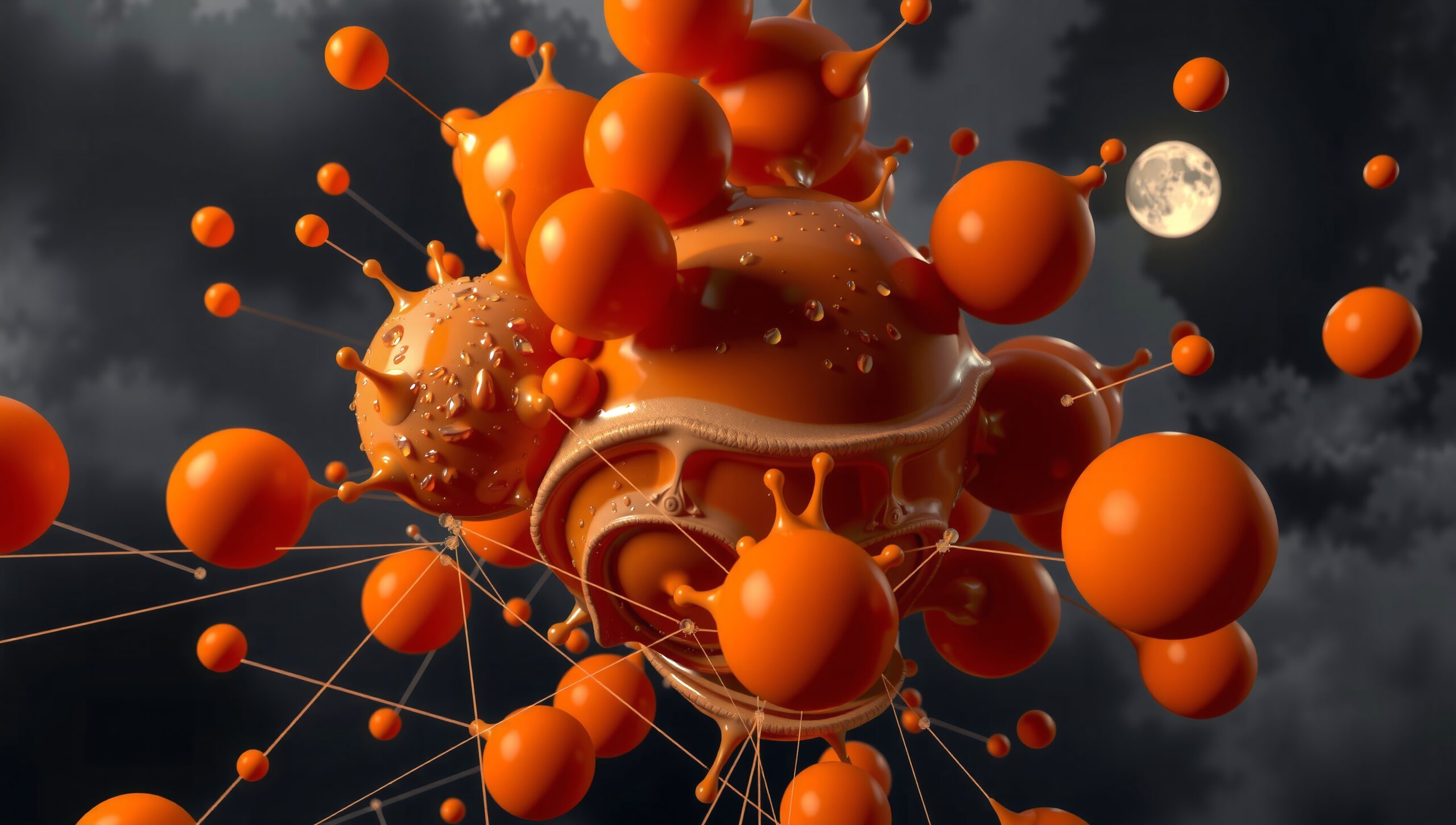 Orange Spheres Under Moonlight