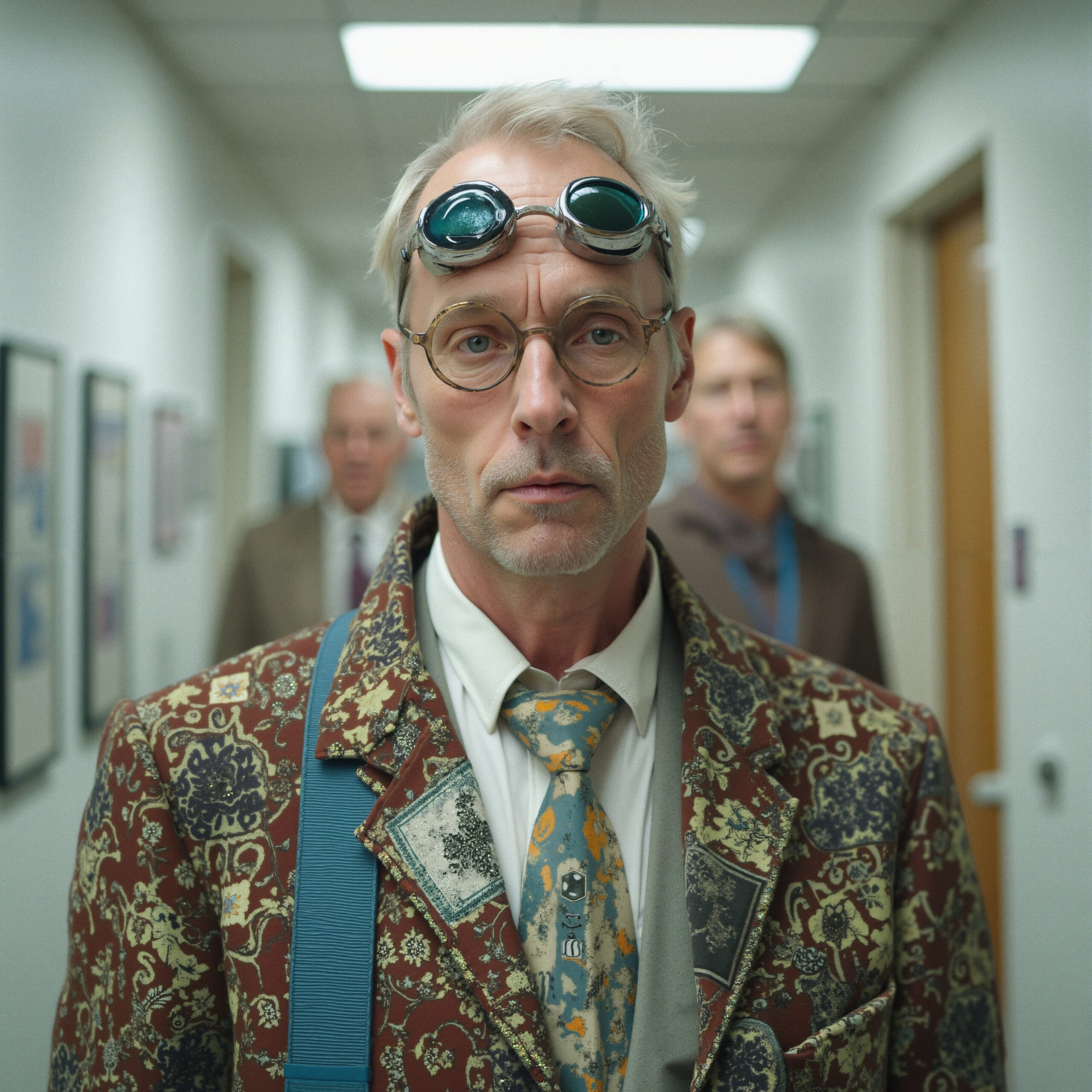 Eccentric Man in Office Corridor