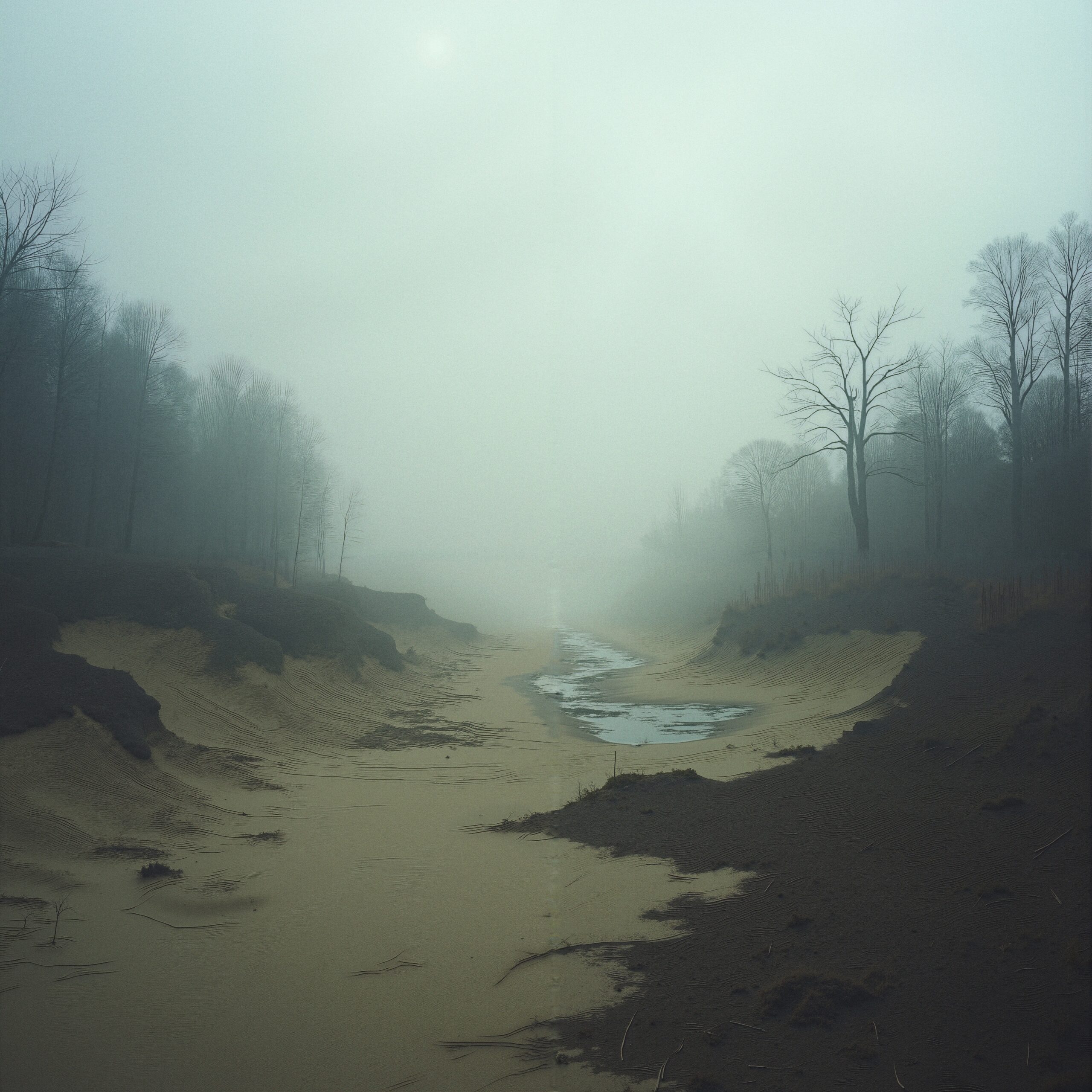 Misty Dry Riverbed Scene