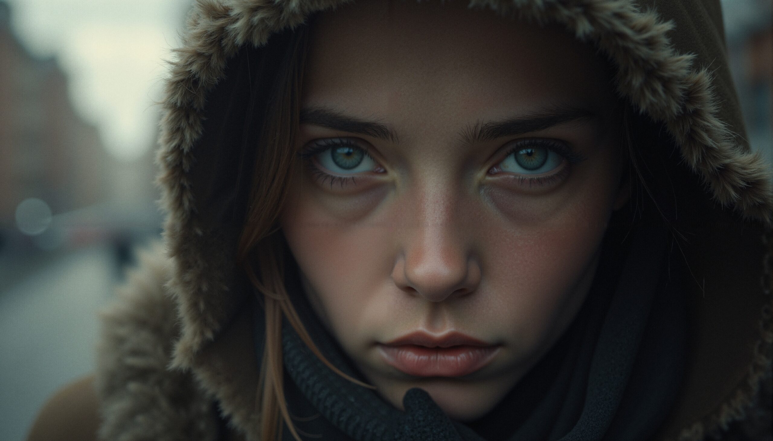 Winter Gaze Amidst Urban Backdrop