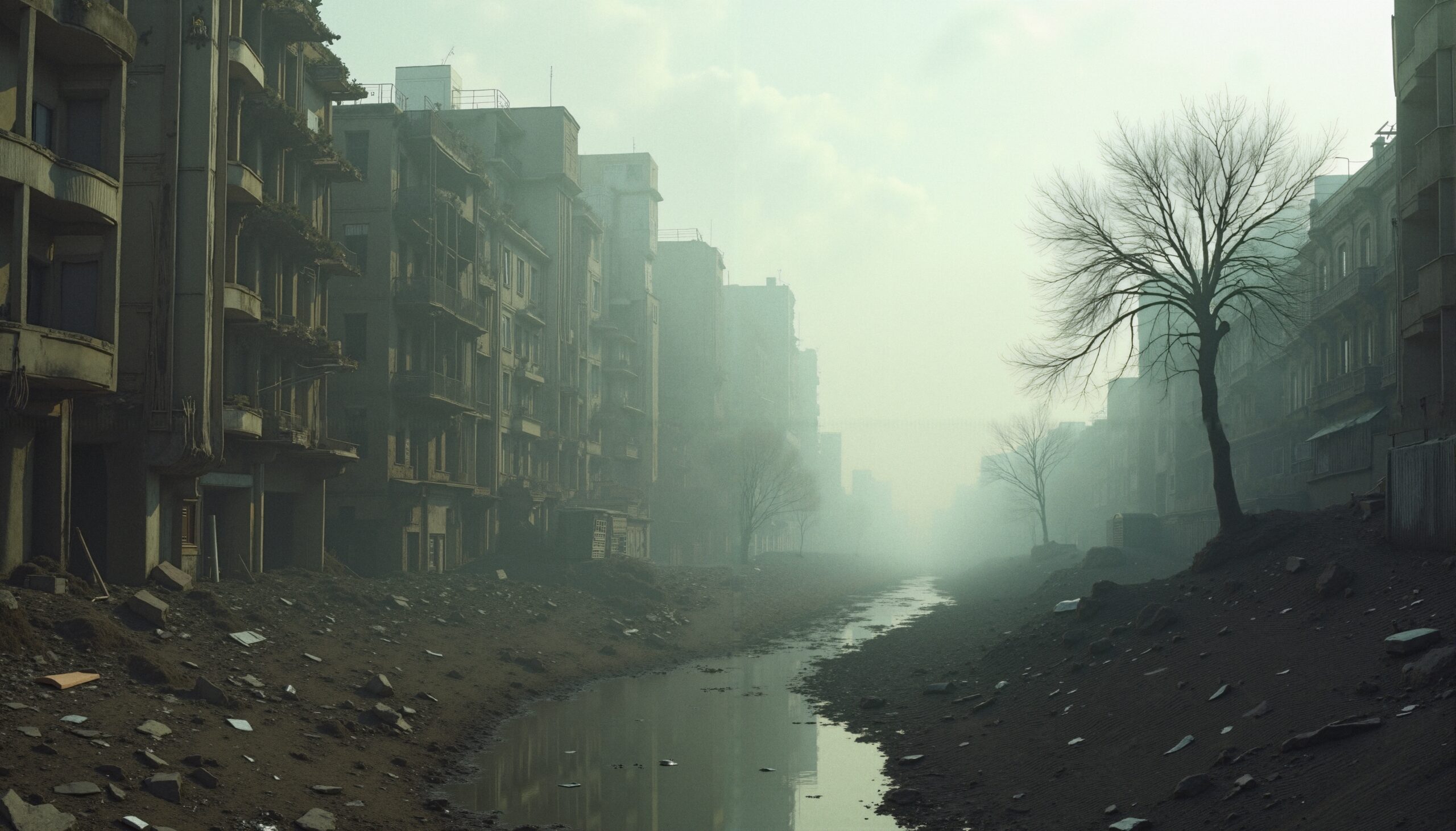 Abandoned Cityscape in Dense Fog