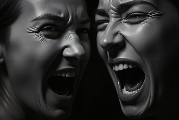Two expressive faces conveying intense emotion.