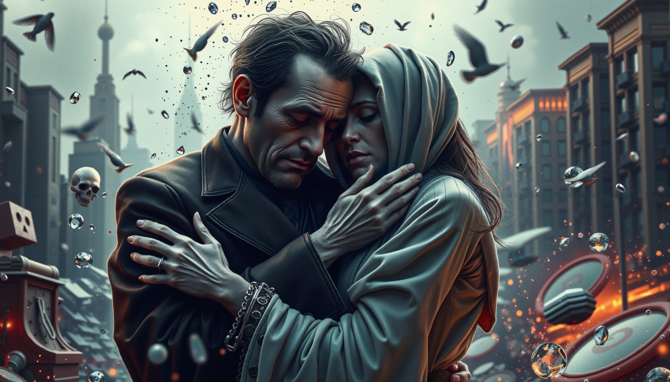 Embrace Amidst Urban Surrealism