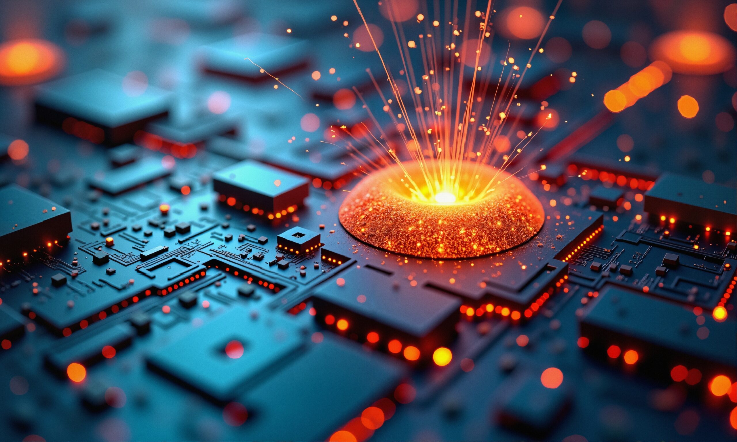 Radiant Sparks on Circuit Board
