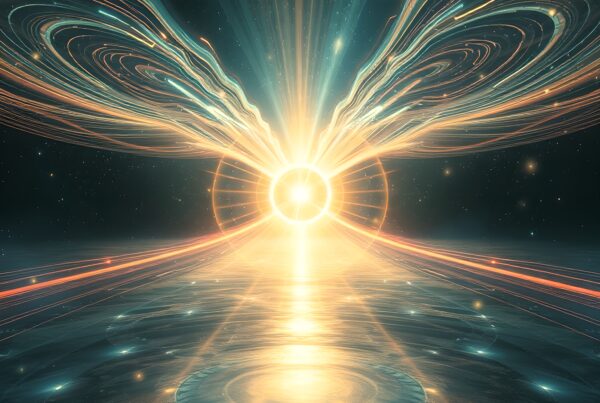 Cosmic Sunrise Over Reflective Abyss