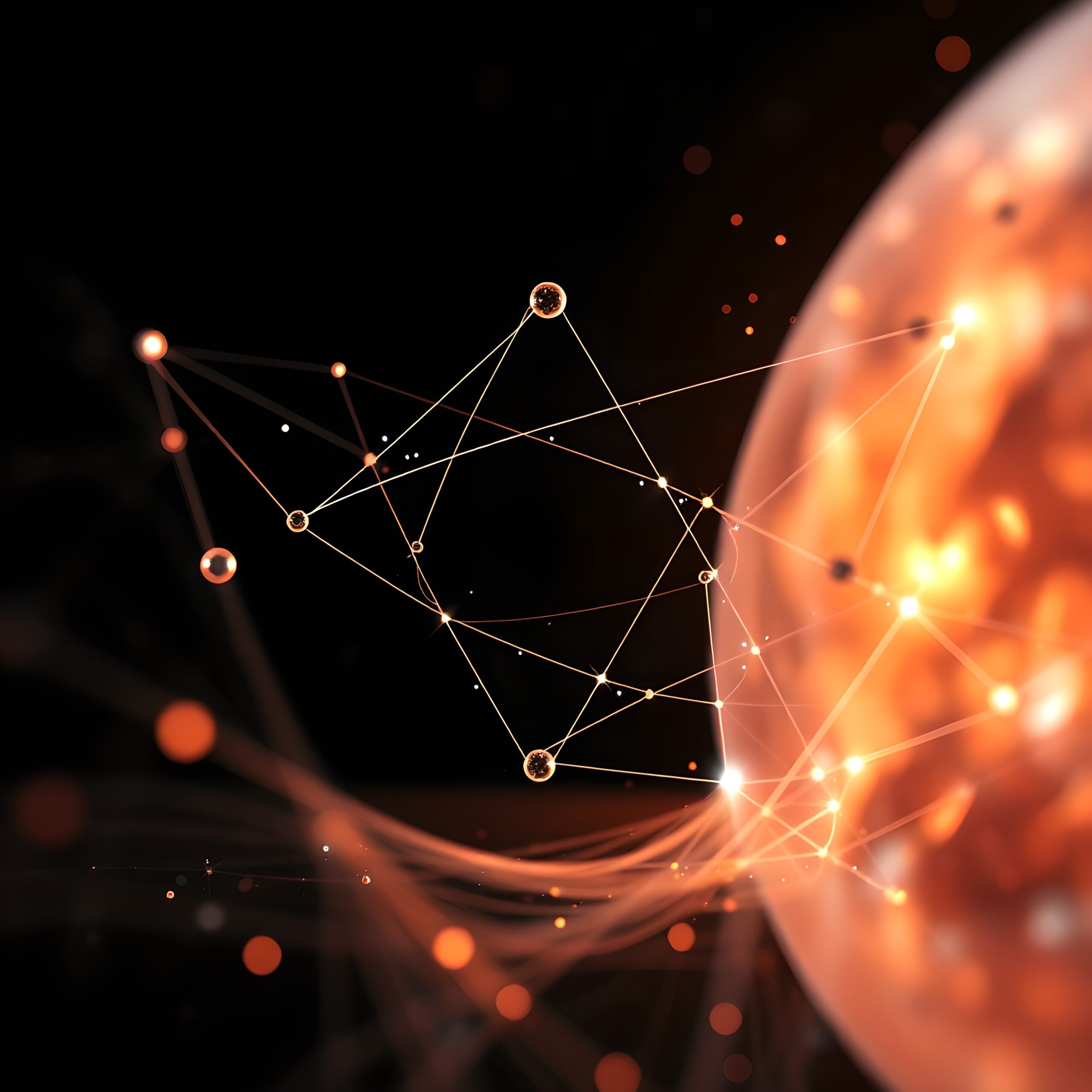 Digital Network with Glowing Spheres