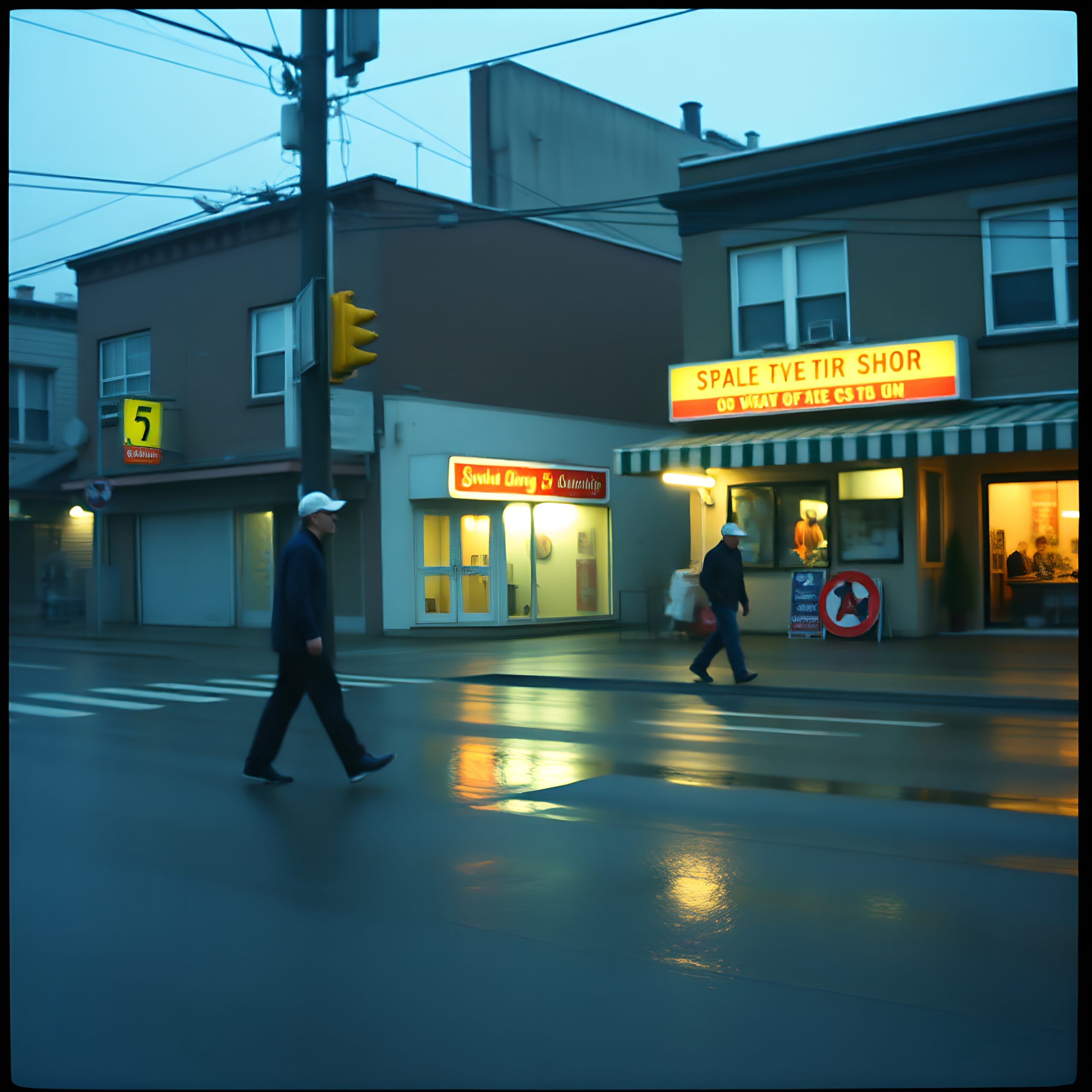 Wet Street at Evening Glow