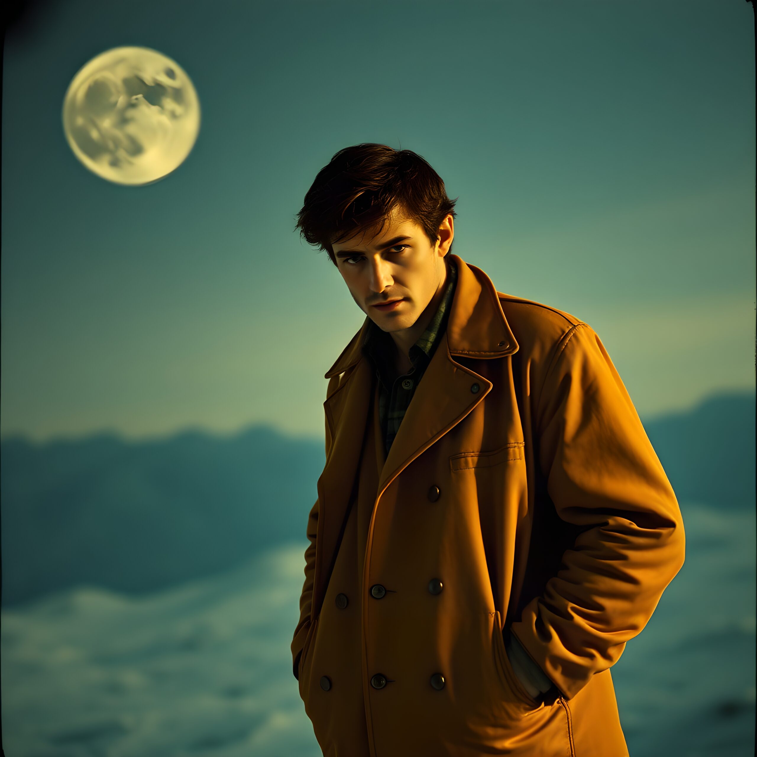 Man Under Moonlit Mountain Sky