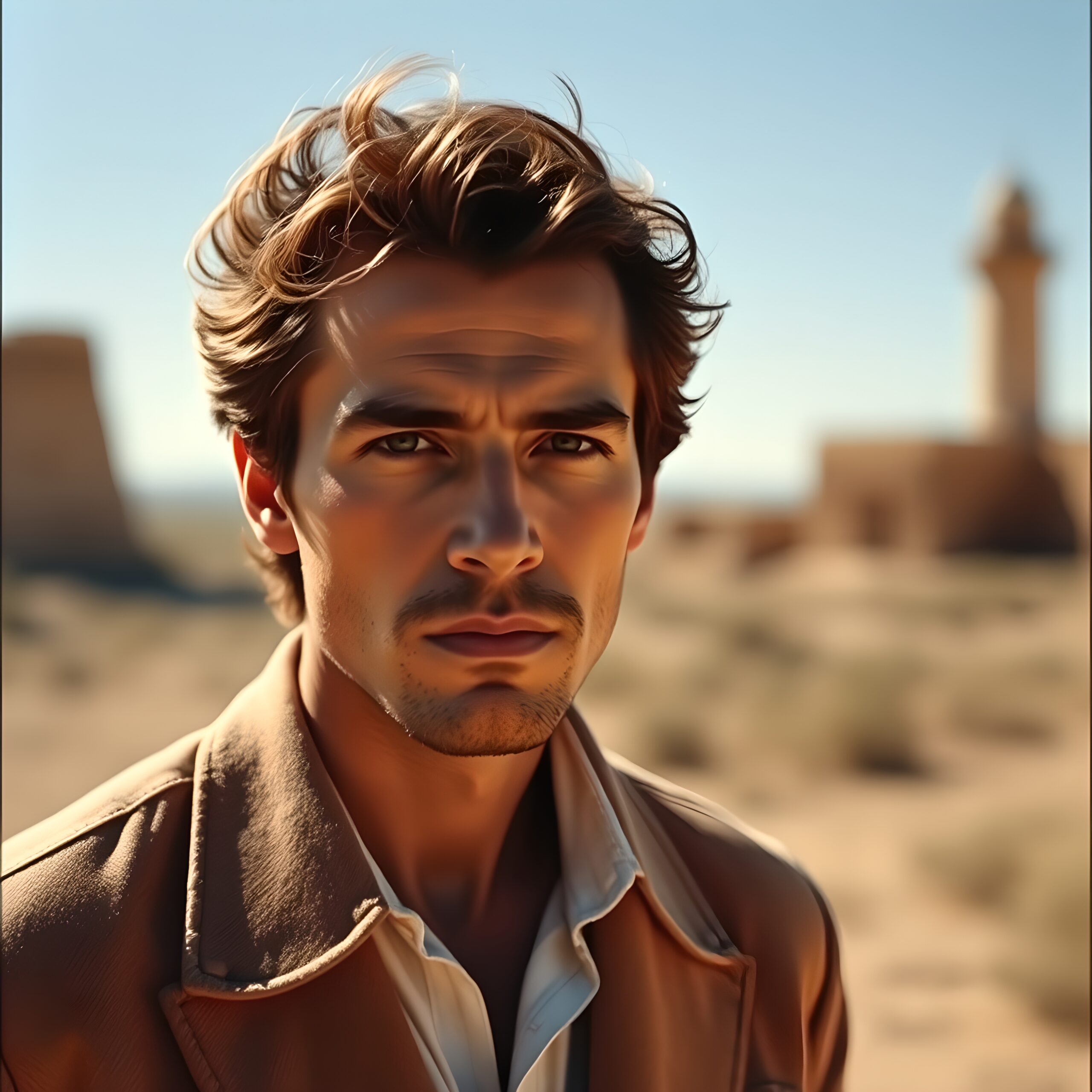 Mystery Man in Sunlit Desert