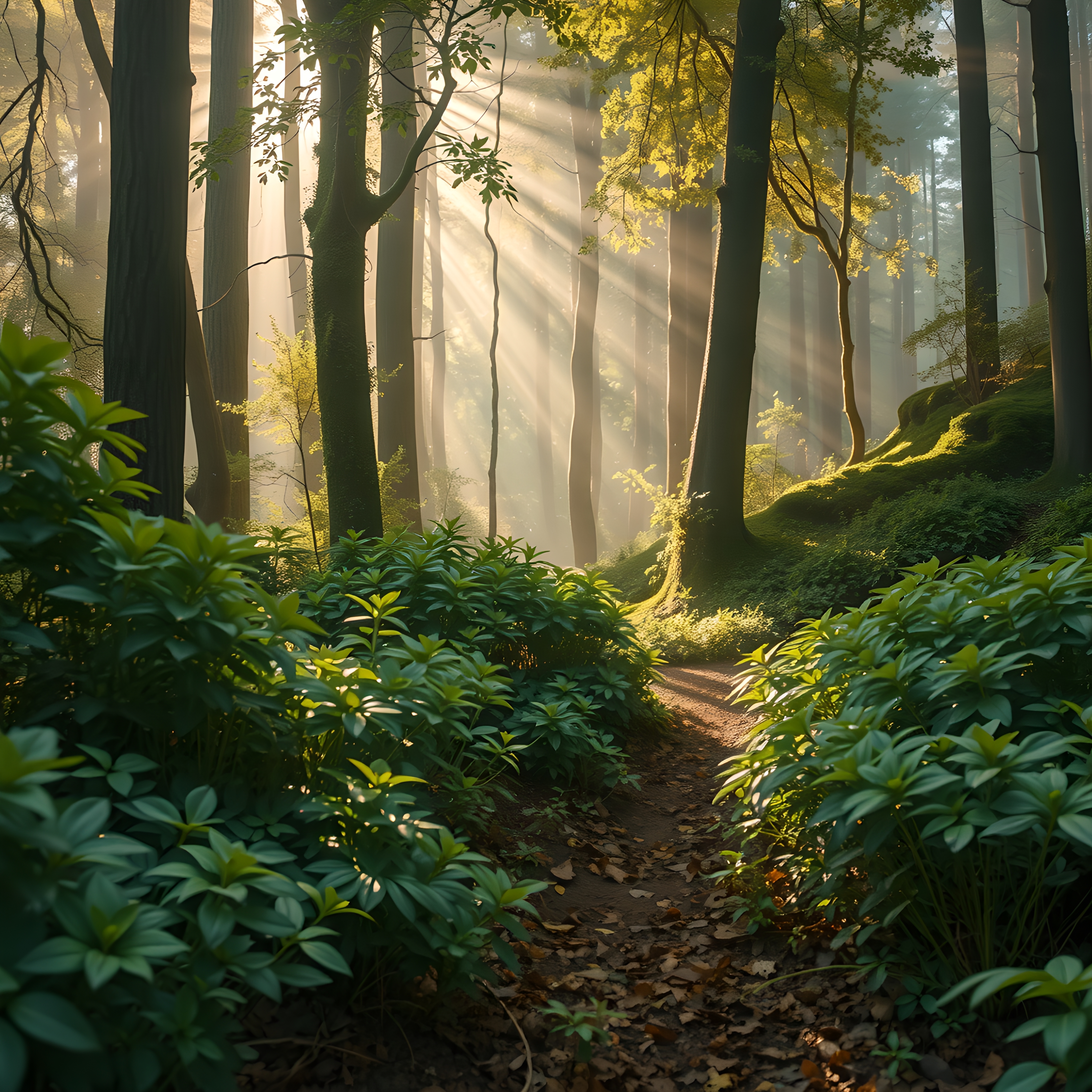Sunlit Path Through Enchanted Forest