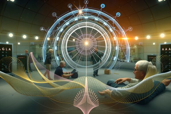 Futuristic laboratory with holographic technology.